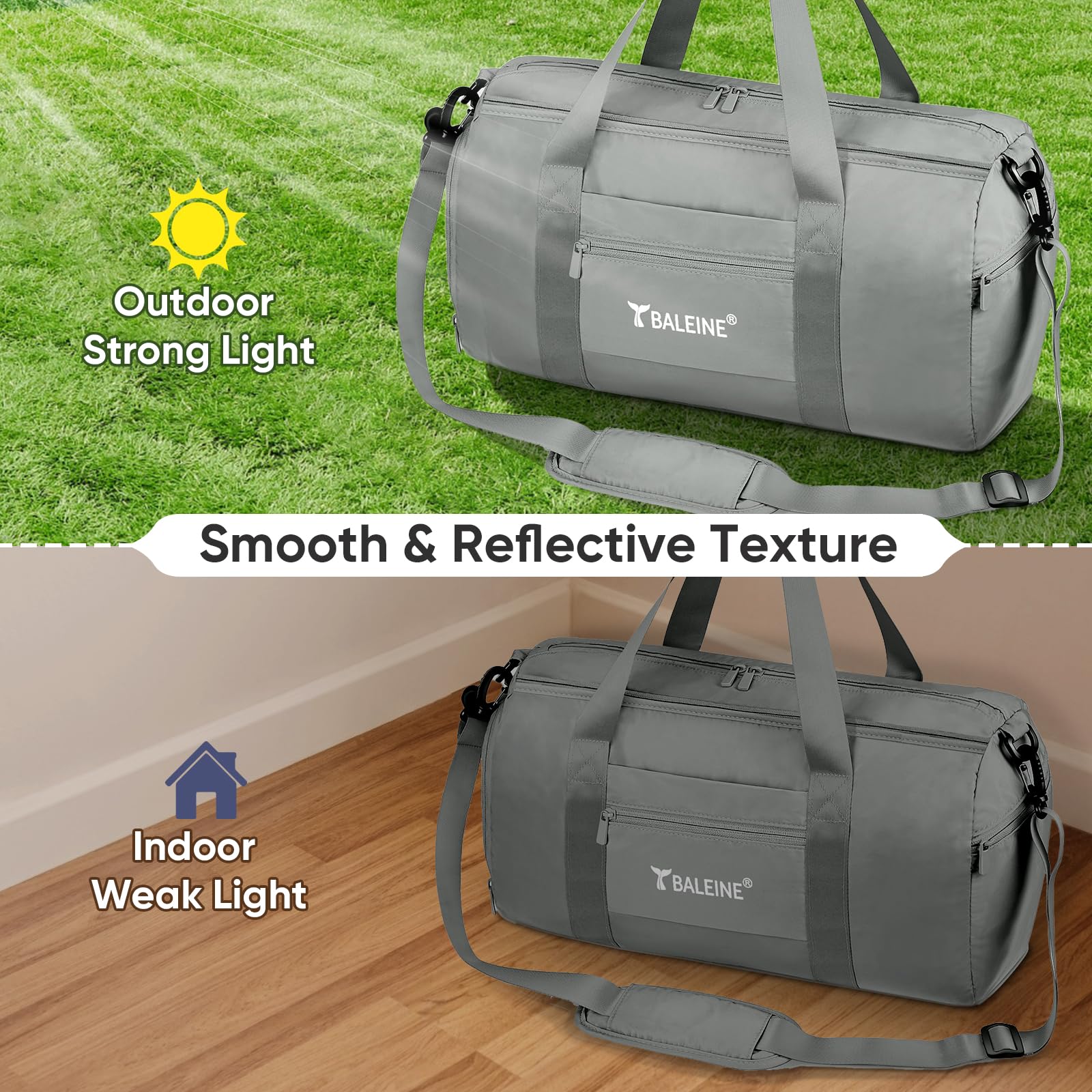 BALEINE Gym Bag for Women and Men, Duffel Bag for Sports, Gyms and Weekend Getaway, Waterproof Dufflebag with Shoe and Wet Clothes Compartments, Lightweight Carryon Gymbag (Azure)