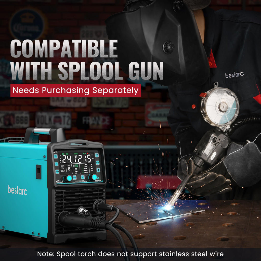 Bestarc 145A MIG Welder, 110V 220V 4 in 1 Gas/Flux Core MIG/Lift TIG/Stick Welder Machine, Large LED Display Welding Machine, IGBT Inverter Welder MIG145 Soild Gasless Synergy MIG Welder