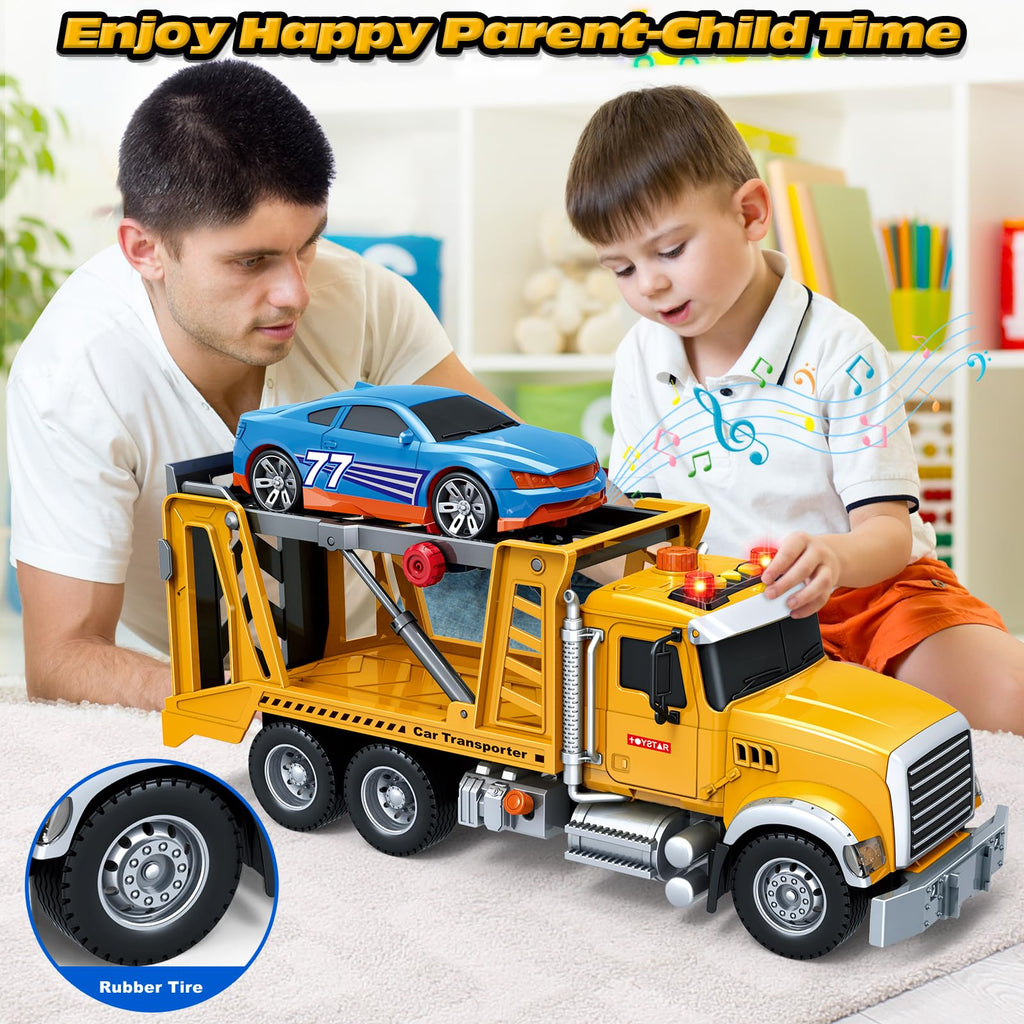 Bstoyder Kids Toys for 3 4 5 6 7 8 Years Old Boys, 15" Crane Truck Toy with Lights, Sounds, Toddler Friction Powered Truck Vehicle Toy for Boys Girls Birthday Gifts
