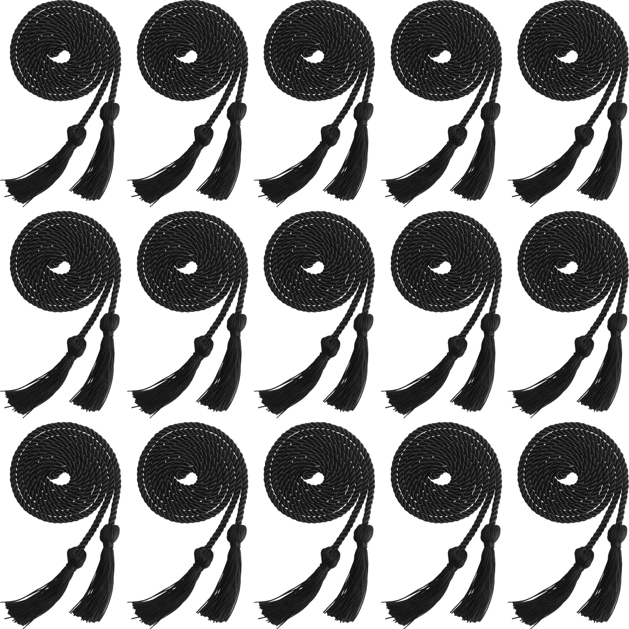 15 Pieces Graduation Honor Cord Braided Honor Cords with Tassels for Graduation Students (Black)