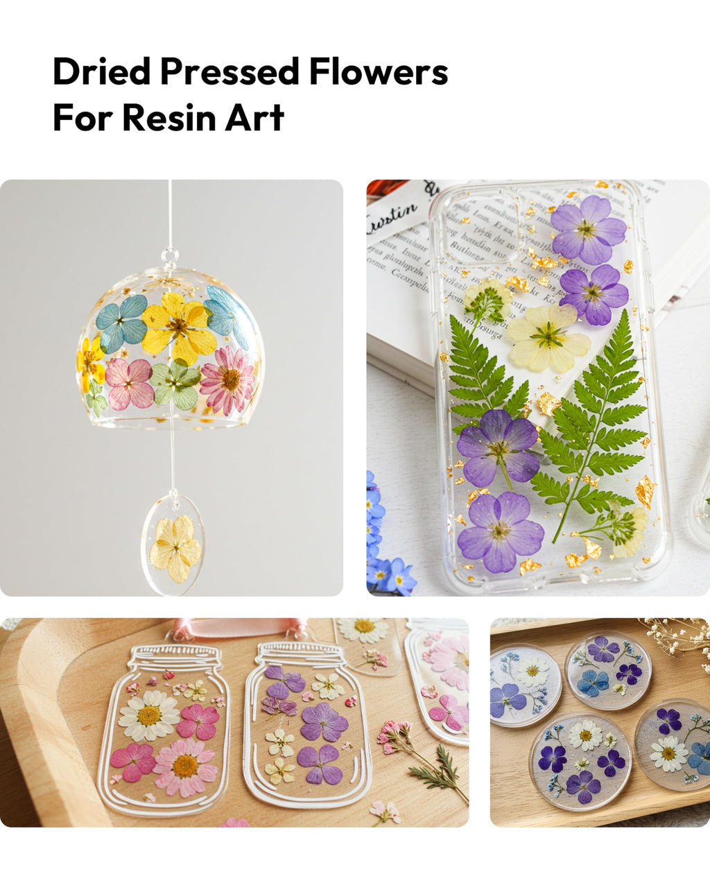 Dried Flowers, Resiners 58Pcs Pressed Flowers for Craft Pink Real Natural Dried Flowers Dry Leaves Kit for DIY Making Crafts Resin Soap Candle Scrapbook Supplies Card Making Jewelry