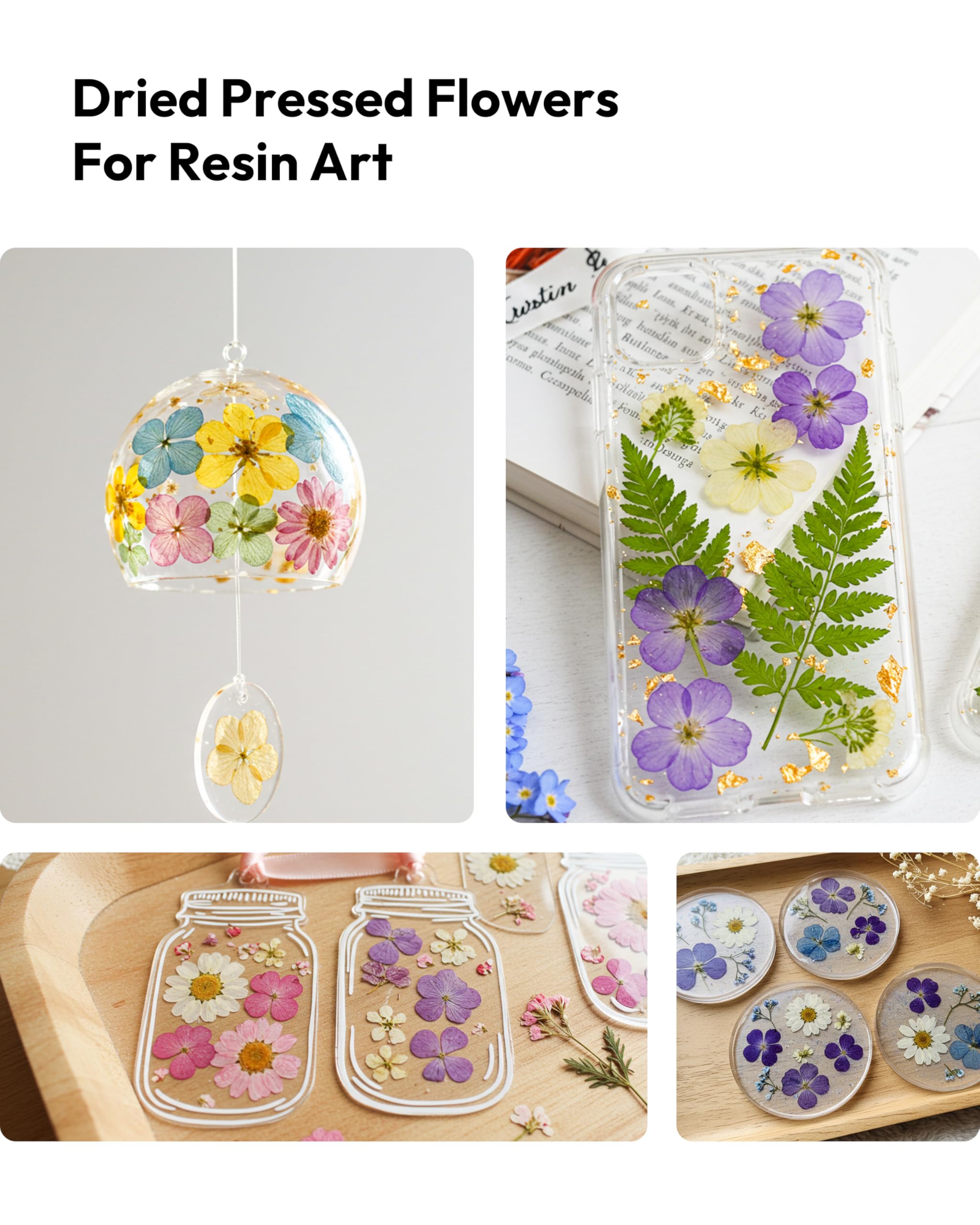 Dried Flowers, Resiners 58Pcs Pressed Flowers for Craft Pink Real Natural Dried Flowers Dry Leaves Kit for DIY Making Crafts Resin Soap Candle Scrapbook Supplies Card Making Jewelry
