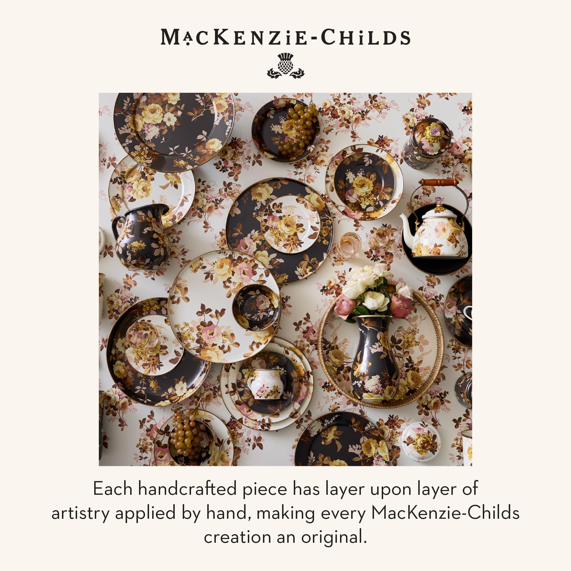 MACKENZIE-CHILDS Enamel Utensil Holder, Stylish Kitchen Countertop Organizer, Wild Rose Brown