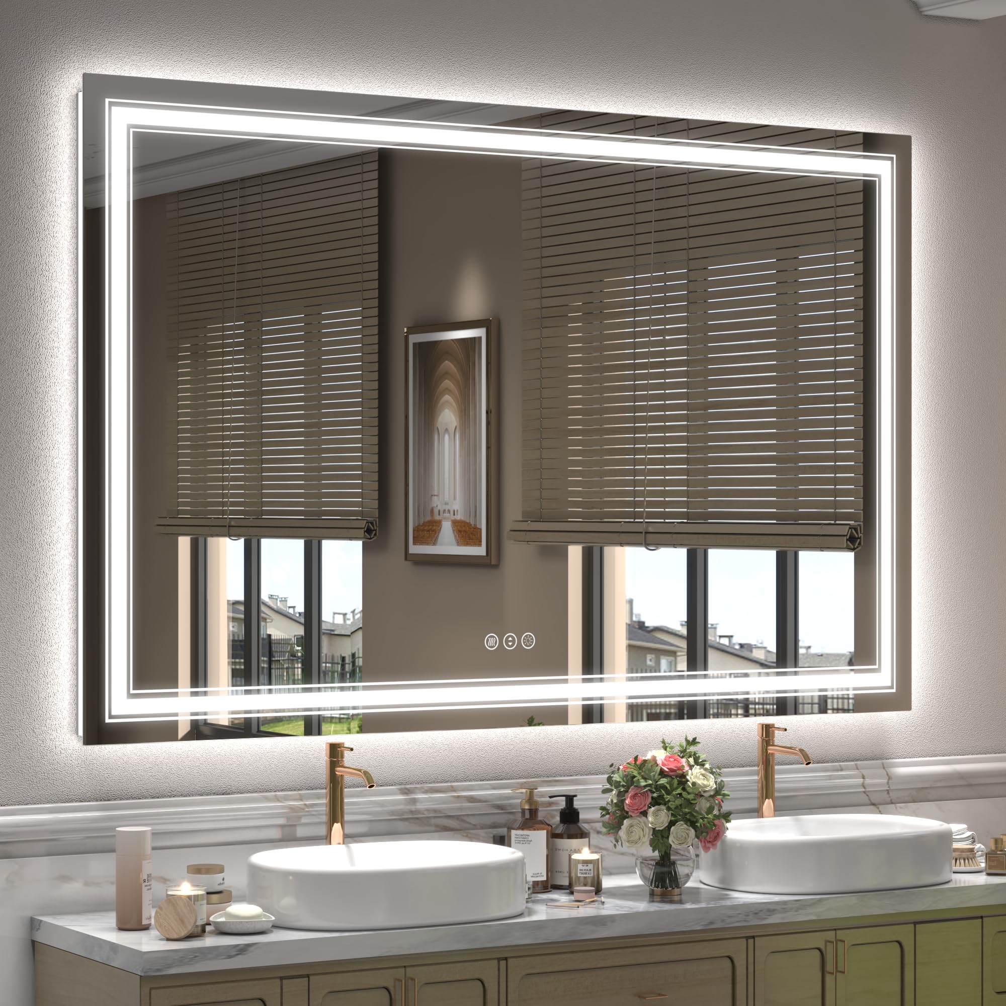 20x28 LED Bathroom Mirror, Vanity Mirror with Lights, Backlit and Front lit Mirror for Wall, Dimmable, Anti-Fog, Shatterpoof, Memory (Horizontal/Vertical)