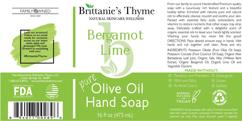 Brittanie’s Pure Castile Liquid Soap Refill, Bergamot Lime, 12 Ounce | Dish Soap, Hair & Body, Home, Gentle and Pure, Made with Natural Luxurious Oils, Vegan & Gluten Free Non-GMO