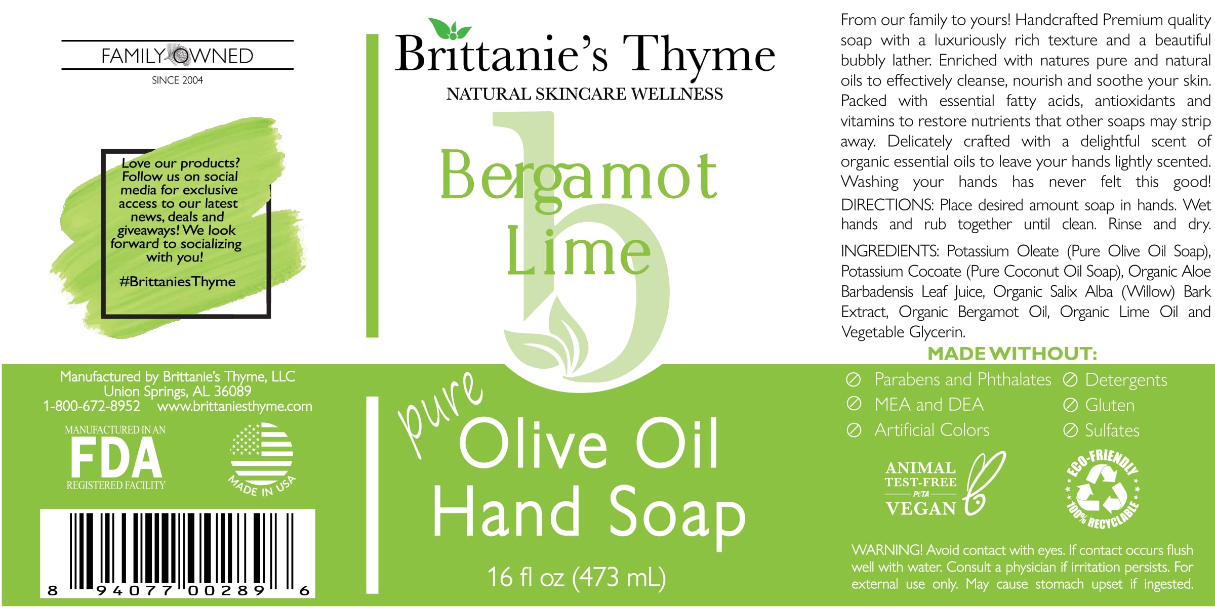 Brittanie’s Pure Castile Liquid Soap Refill, Bergamot Lime, 12 Ounce | Dish Soap, Hair & Body, Home, Gentle and Pure, Made with Natural Luxurious Oils, Vegan & Gluten Free Non-GMO
