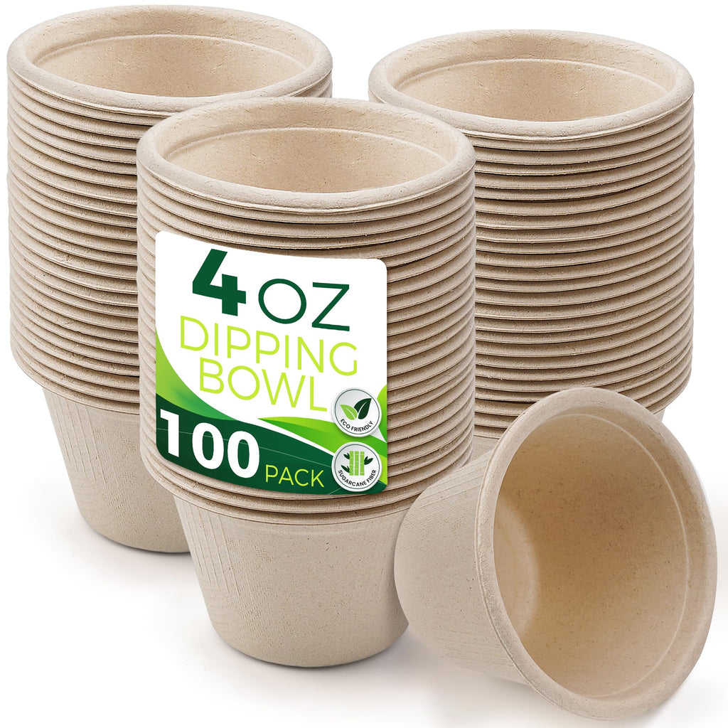 4oz Disposable Paper Cups [100-Pack], Sturdy Small/Mini Paper Cups/bowls, Perfect for Dip Sauce, Tasting and Snacks, 100% Compostable Sample Cups