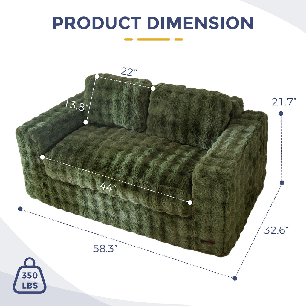 MAXYOYO 3 Seater Sofa Couch for Living Room, Tufted Boneless Couch Sofa Couch, Comfy Bubbled Bean Bag Chair for Apartment, No Assembly Needed, Beige