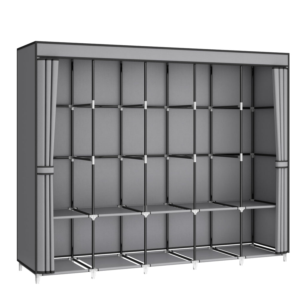 MOGELAFOO Portable Closet Wardrobe for Small Room, 35-Inch Clothing Organizer Storage Rack with 2 Clothes Hanging Rods and 4 Shelves, Non-Woven Fabric Cover, Black