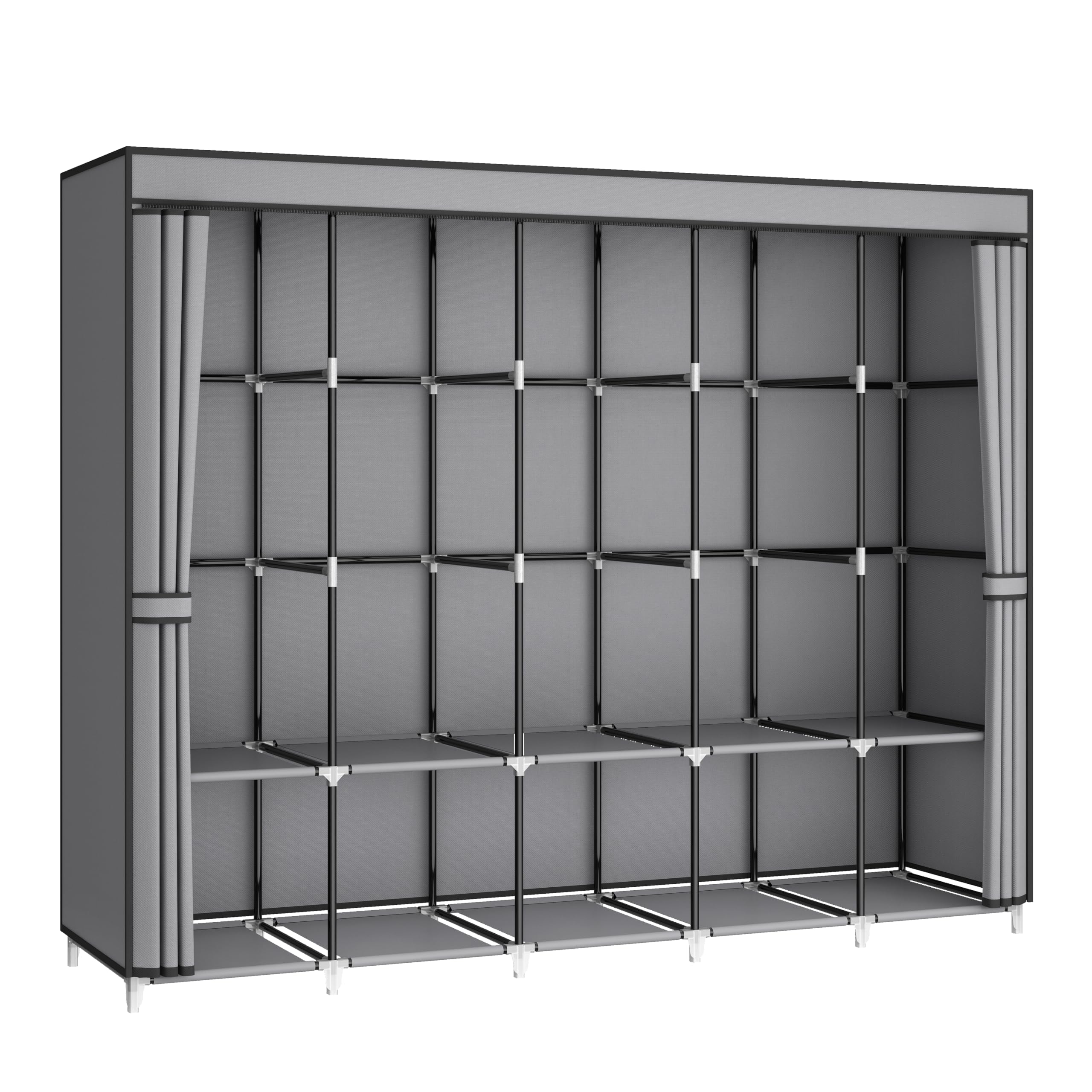 MOGELAFOO Portable Closet Wardrobe for Small Room, 35-Inch Clothing Organizer Storage Rack with 2 Clothes Hanging Rods and 4 Shelves, Non-Woven Fabric Cover, Black