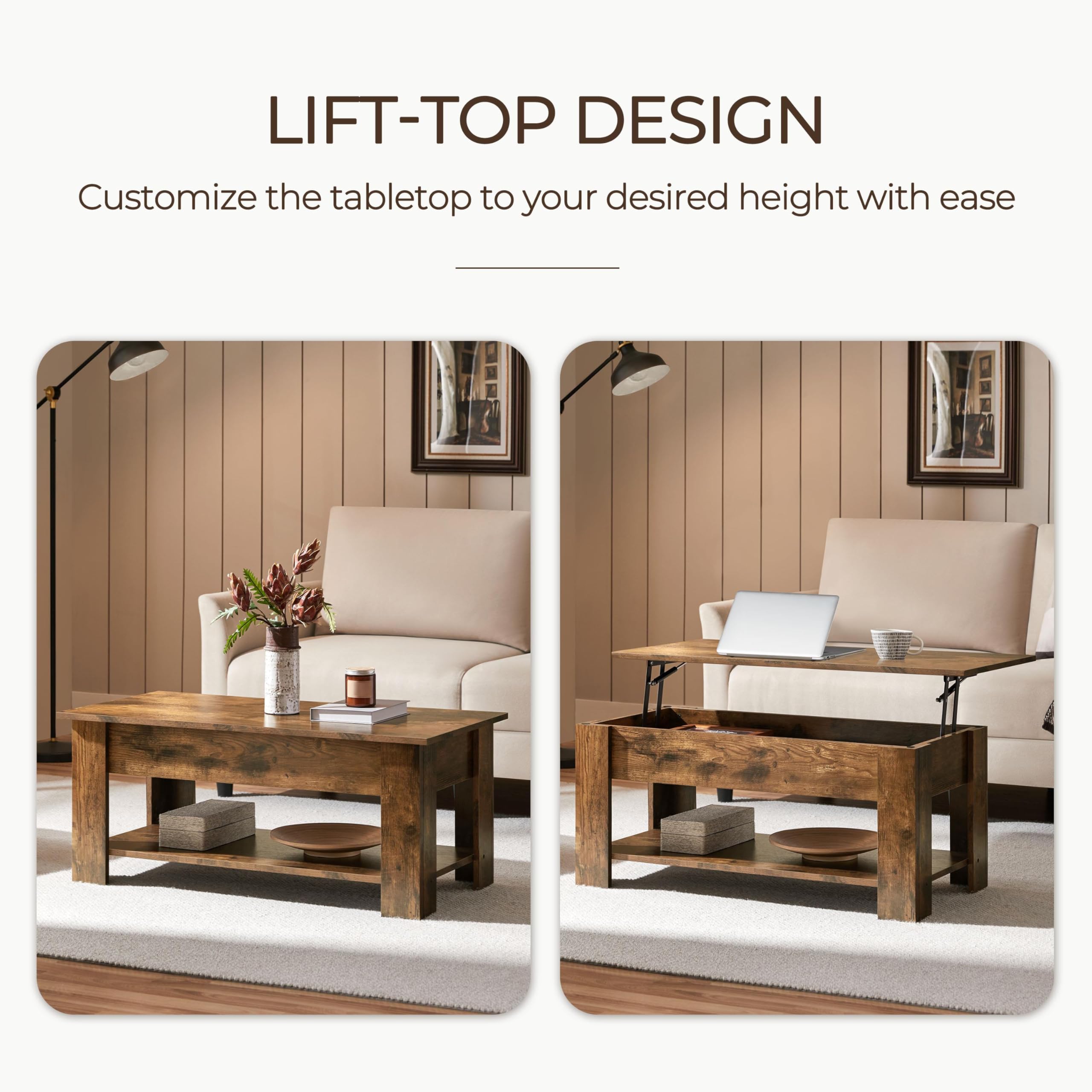 Yaheetech Wooden Coffee Table, Lift Top Coffee Table with Large Hidden Storage Shelf, Lift Tabletop Dining Tables for Living Room, Home Small Space, 38.6in, Black