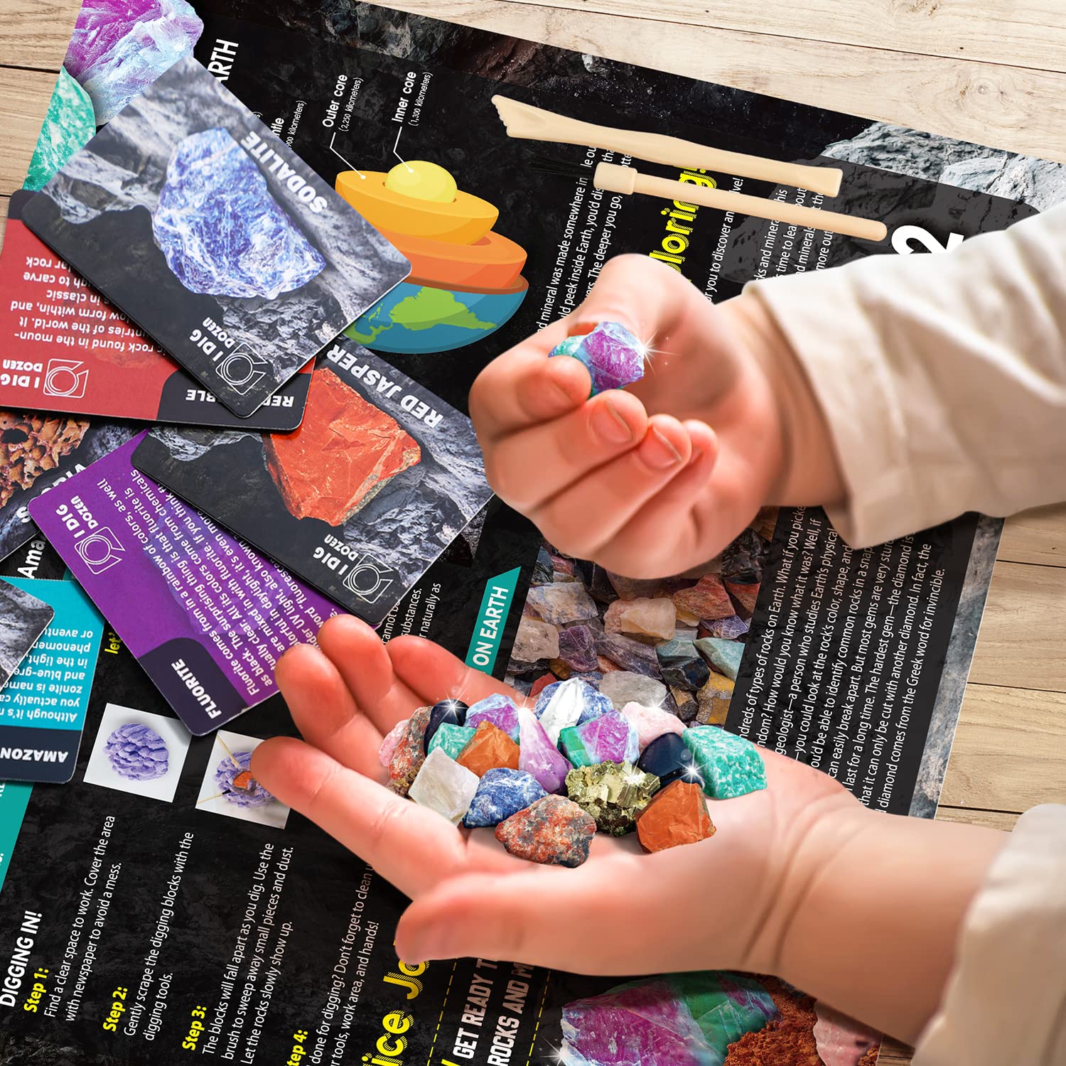 Gamerside Fossil Dig Kit - Educational STEM Science Toys for Kids Ages 6+ - Dig Up 12 Fossils Real & Dinosaur Bones Rocks - Digging Activities Kits - Paleontology, Discovery Gifts for Boys & Girls