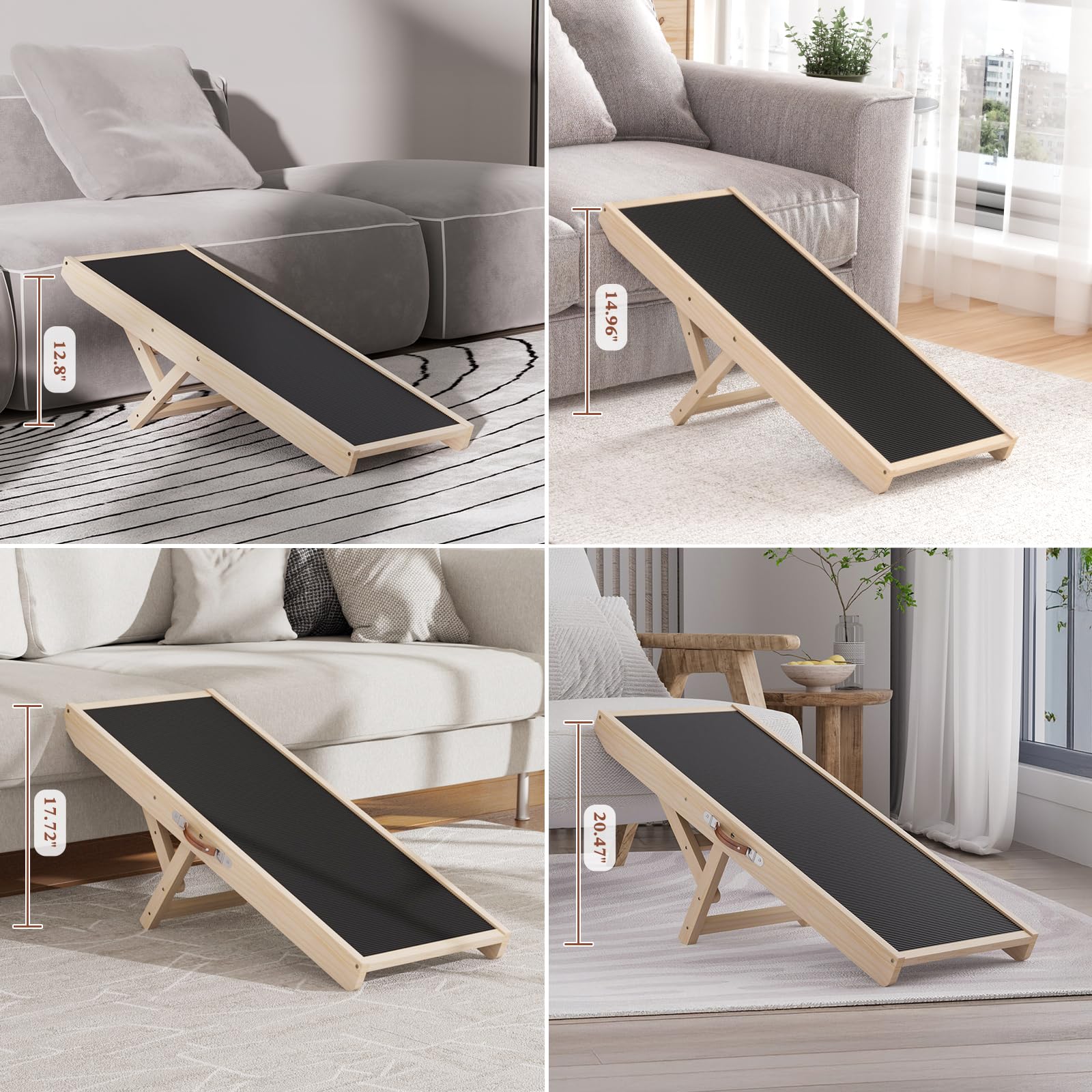 Dog Ramp for Couch, Wooden Pet Ramps 39.37" Long Adjustable 12"-20.47" Folding Puppy Ramps with Anti-Slip Rubber Mat, Dog Stairs for Small & Medium Older Dogs & Cats, up to 100lbs