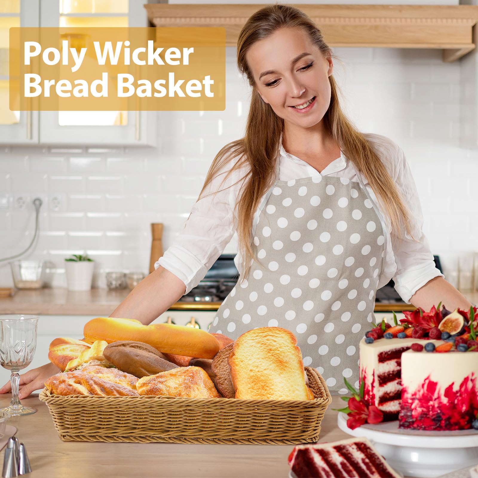 Eccliy 6 Pack Wicker Bread Baskets 15.8 Inch Woven Serving Basket for Gifts, Poly Wicker Storage Rectangle Rattan Display Trays for Bread Food Vegetables Fruit Snacks Tabletop Restaurant Home