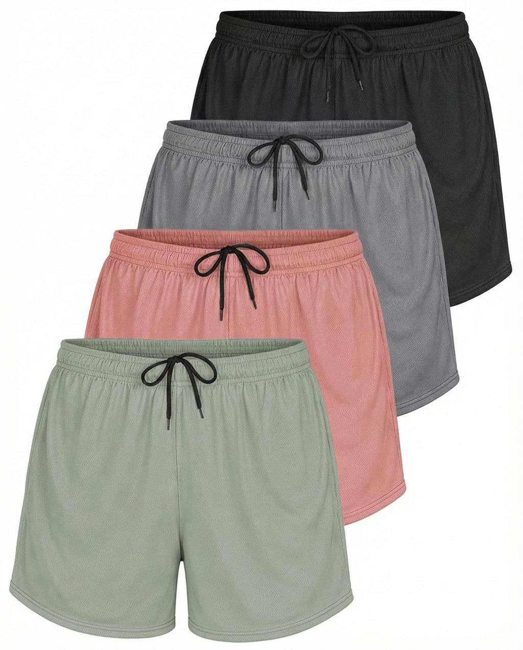 Real Essentials 4 Pack: Womens Active Athletic Performance Mesh Shorts with Pockets (Available in Plus Size)