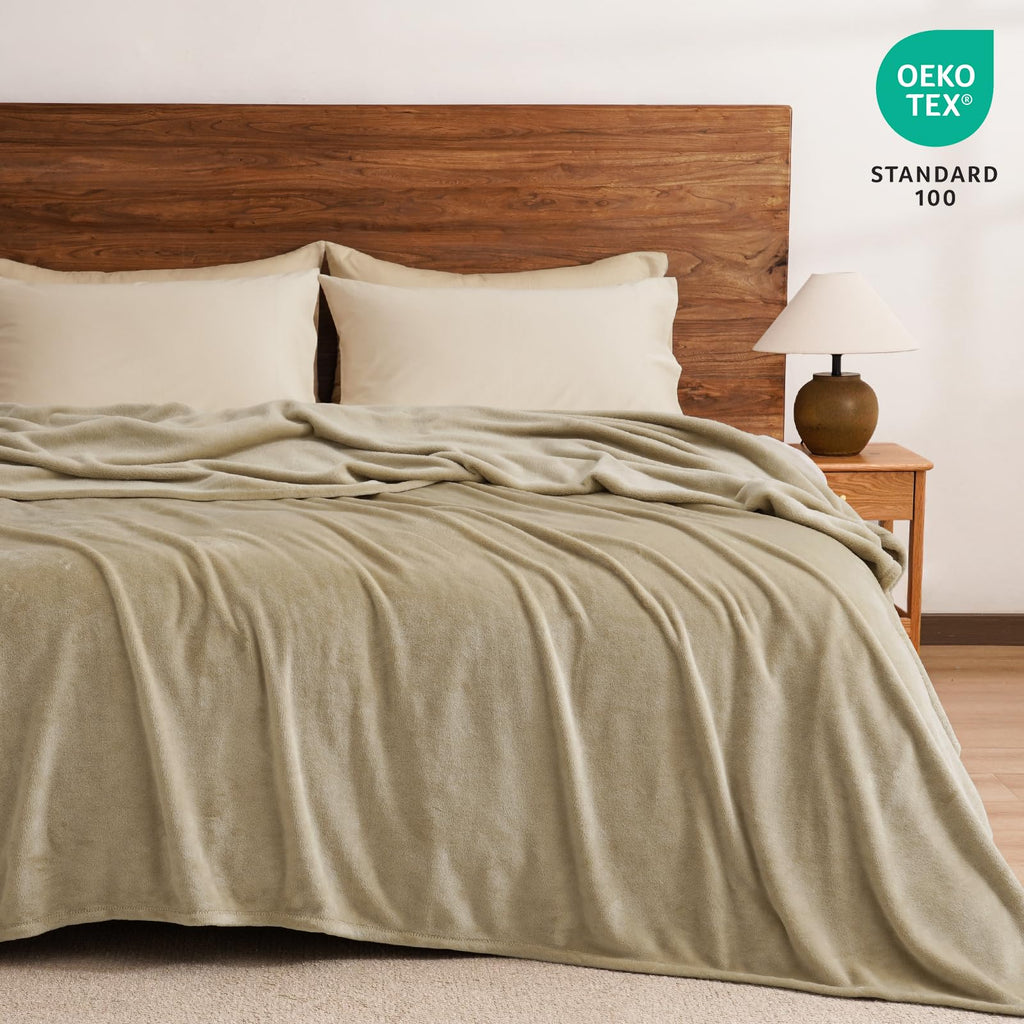 PHF Oversized King Big Fleece Blanket 120"x120", No Shed No Pilling Extra Large Soft Blanket, Giant 10'x 10' Lightweight for Bed, Sofa Travel and Camping, Suitable for All Season, Beige