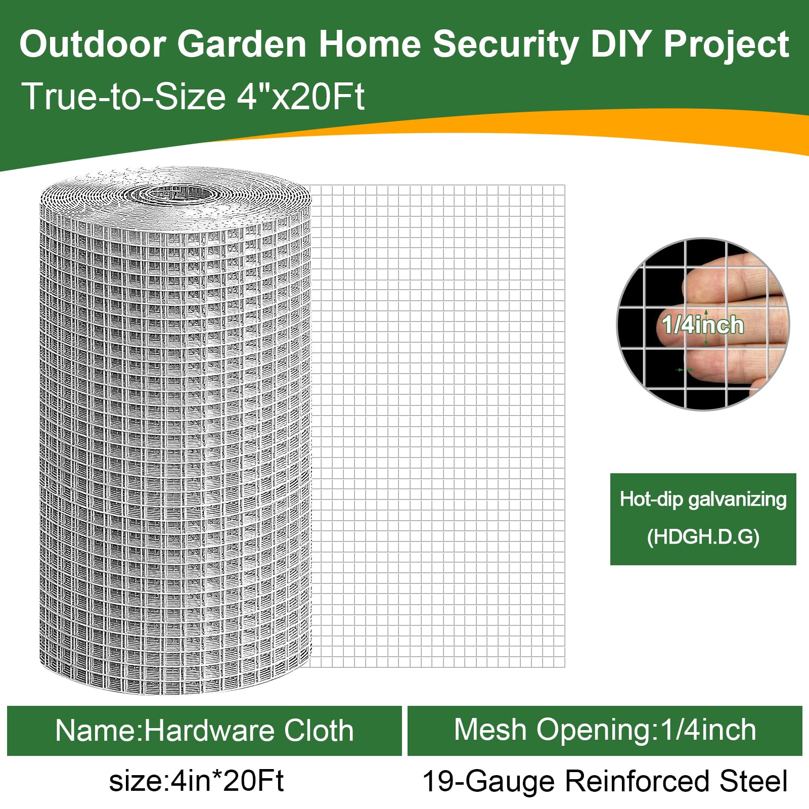 4in x 20ft Hardware Cloth Hot-Dip Galvanized Welded Chicken Wire Fencing - Heavy Duty 1/4inch 19 Gauge Wire Mesh for Garden, Chicken Coop, Rabbit Cage, Rodent & Predator Protection