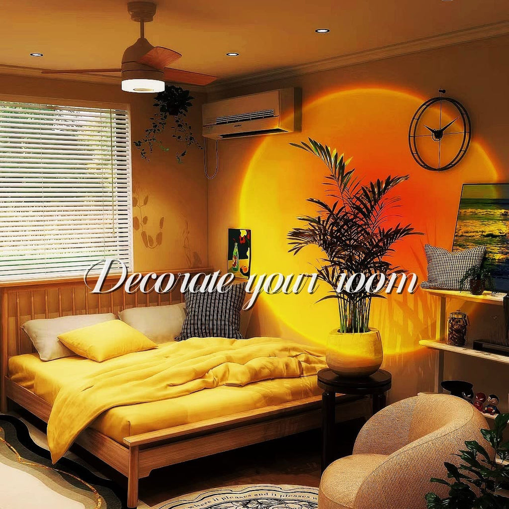 JIMEI Sunset Lamp Led Lights for Bedroom Aesthetic Room Decor Night Light Living Room Sun Sunlight Projector Christmas Decorations Gifts Party Orange