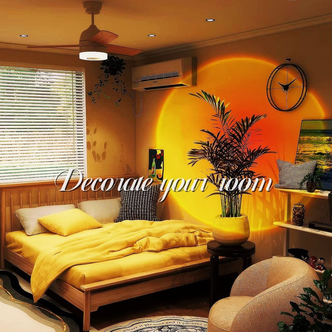 JIMEI Sunset Lamp Led Lights for Bedroom Aesthetic Room Decor Night Light Living Room Sun Sunlight Projector Christmas Decorations Gifts Party Orange
