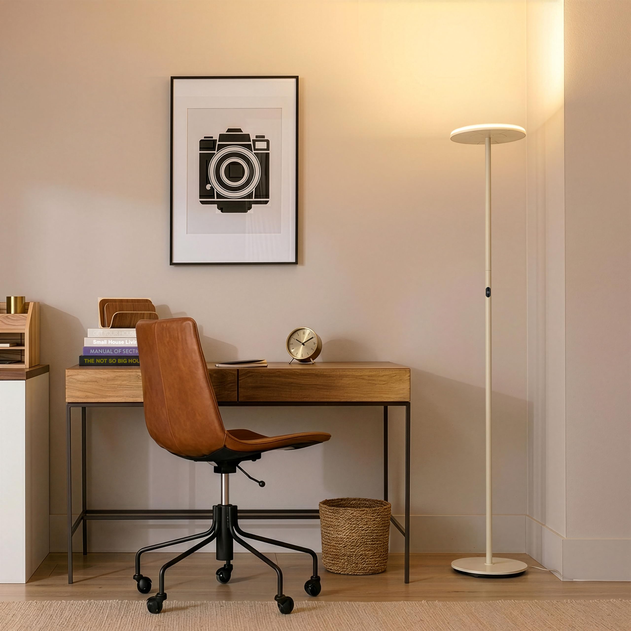 Brightech Sky LED Floor lamp, Torchiere Super Bright Floor Lamp for Living Room Decor & Office - Dimmable, Tall Standing Lamp with Warm Light for Bedroom & Reading - Bronze