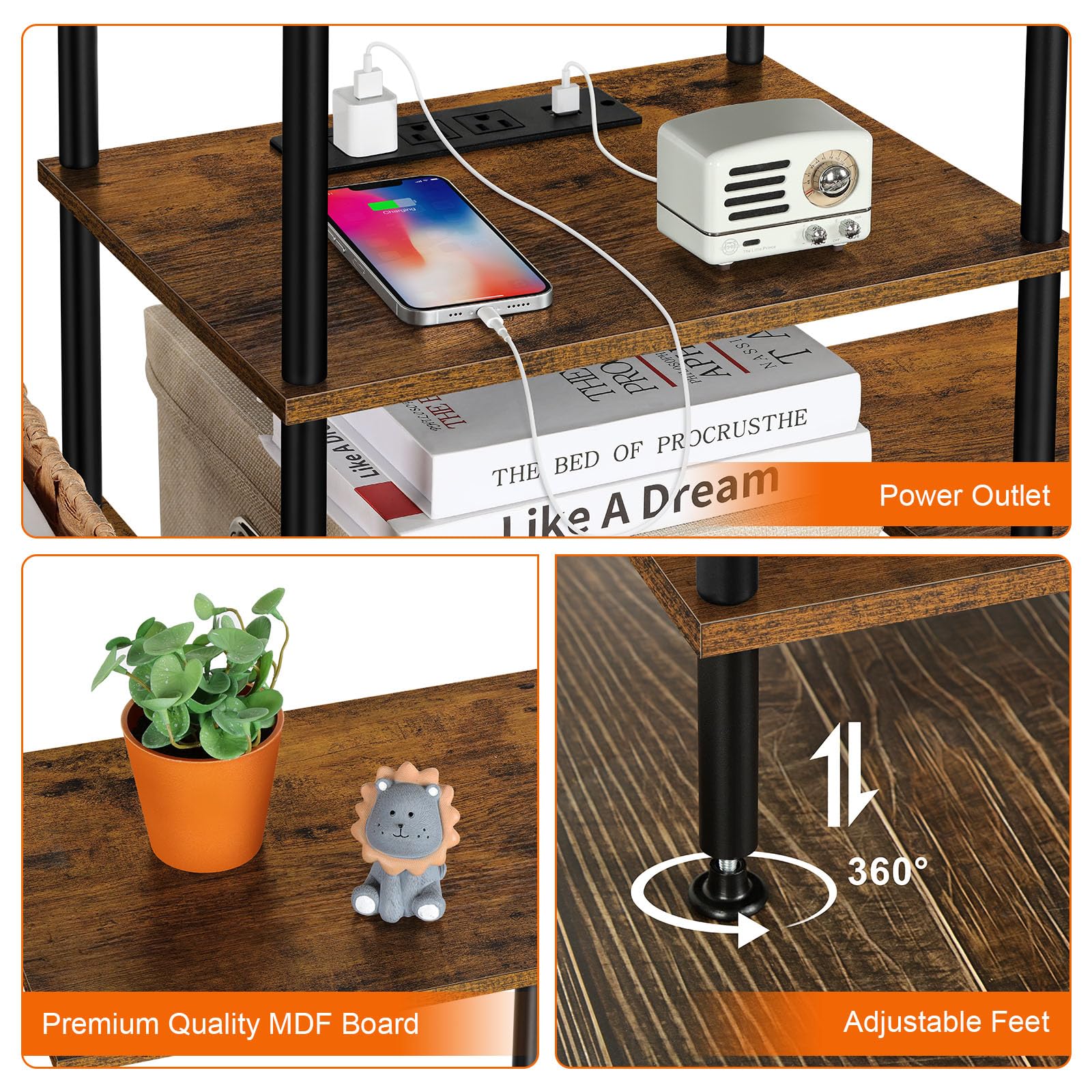 OYEAL Black Bedroom TV Stand with Power Outlets up to 50 inch TV, Small Entertainment Center Stand with Storage Modern Media TV Console Table for Living Room Bedroom