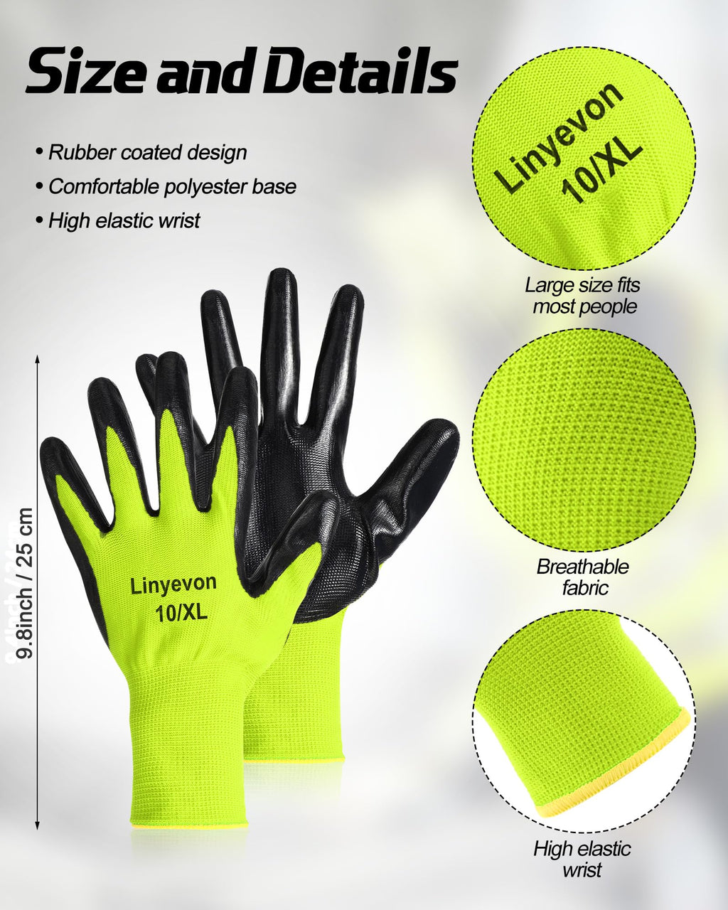 Maxcheck PU Coated Gloves Bulk, Reusable Rubber Safety Gloves for Men Women Work Warehouse, Mechanic, Woodworking