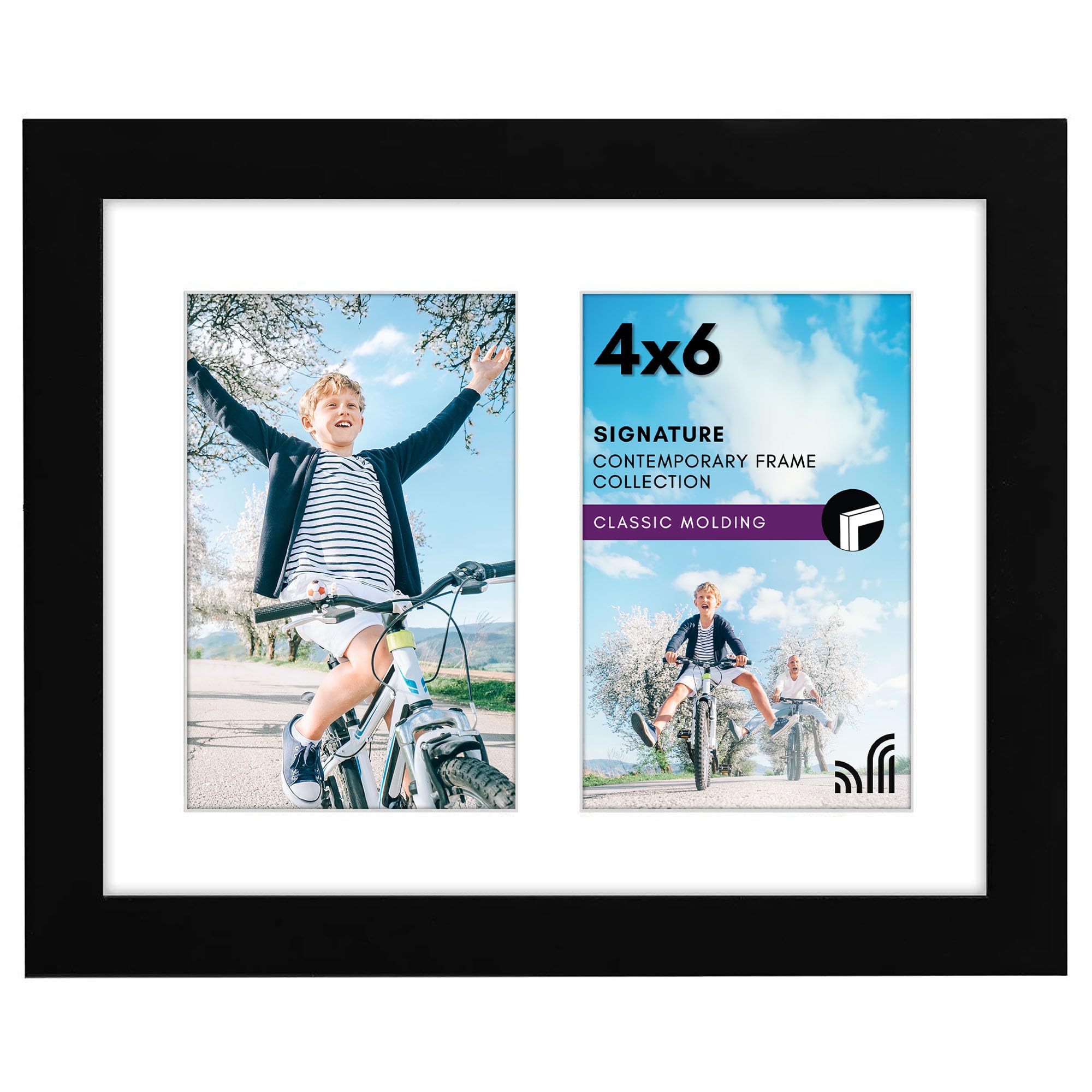 Americanflat 4x6 Double Picture Frame with Shatter-Resistant Glass - Fits Two 4x6 Photos or use as One 6x14 Frame - Signature Collection - Collage Frames for Tabletop and Wall Display - Black