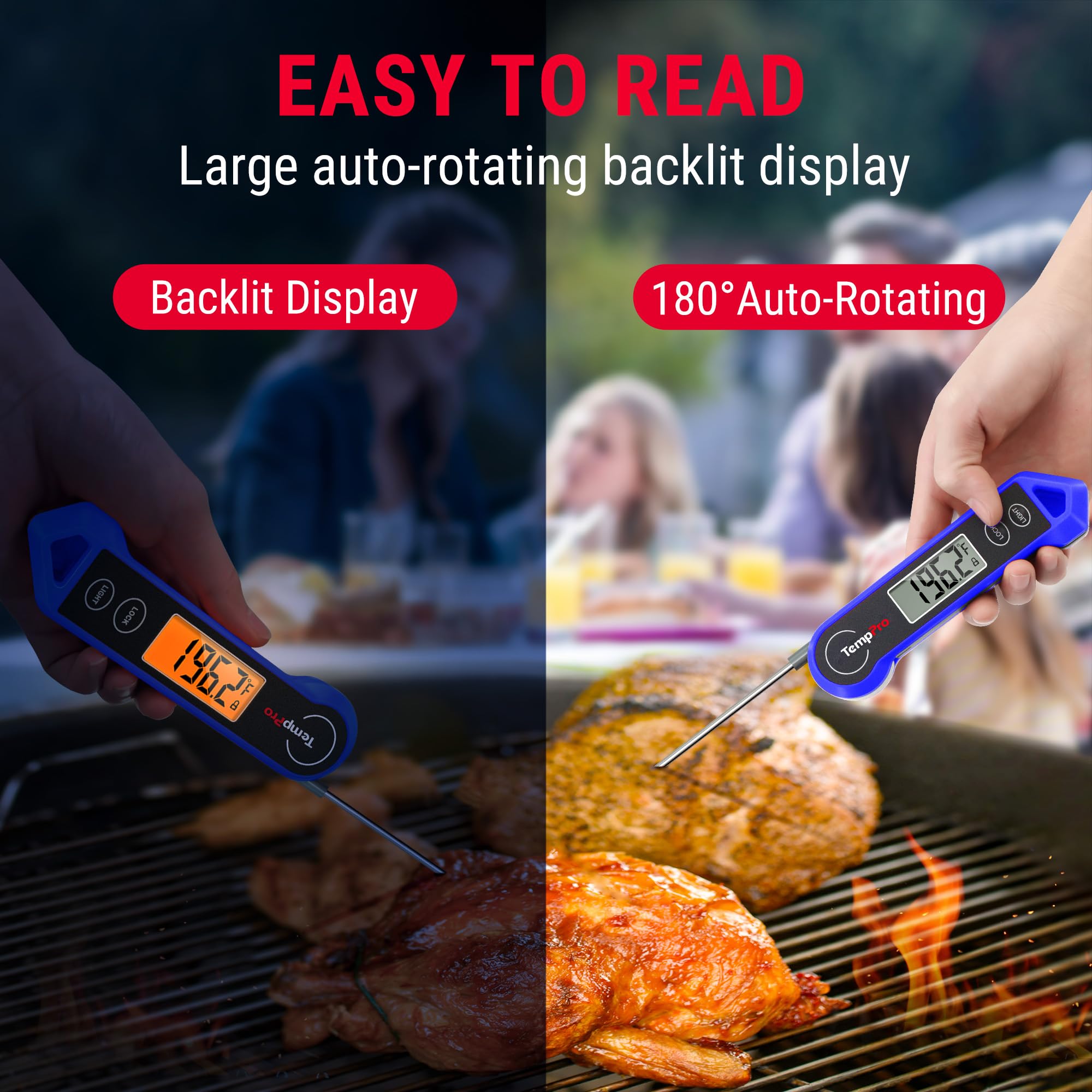 TempPro TP19H Digital Meat Thermometer for Cooking, 1 Sec Instant Read Food Thermometer with Motion-Sensing Wake for BBQ Grill Oil Fry Candy for Fathers Day Gift for Dad Men (Previously ThermoPro)