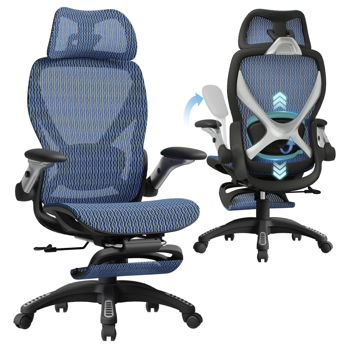 ELABEST X100 Ergonomic Office Chair with Footrest, Big and Tall Home Desk Chair with 5D Flip-Up Arms, Adjustable 3D Lumbar Support,High Back Rolling Computer Chair, Swivel Mesh Chairs (Coffee Break)