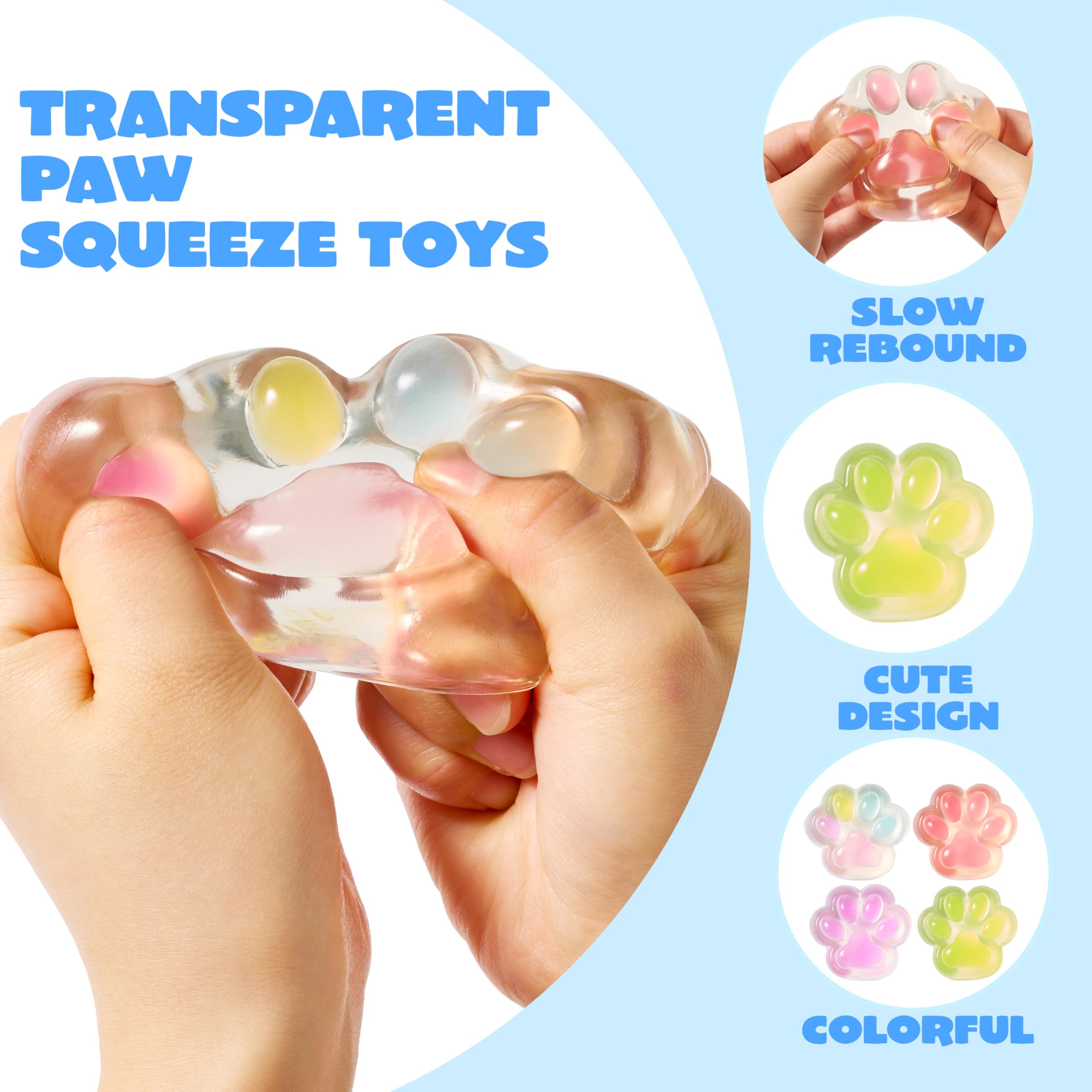 JOYIN 4 Pcs Taba Paw Squeeze Toys, Easter Party Favors & Gifts for Kids Adults, Transparent Cat Paw Fufu Squishy Toys, Soft Paws Sensory Fidgets, Cute Fidget Toys for Stress Relief