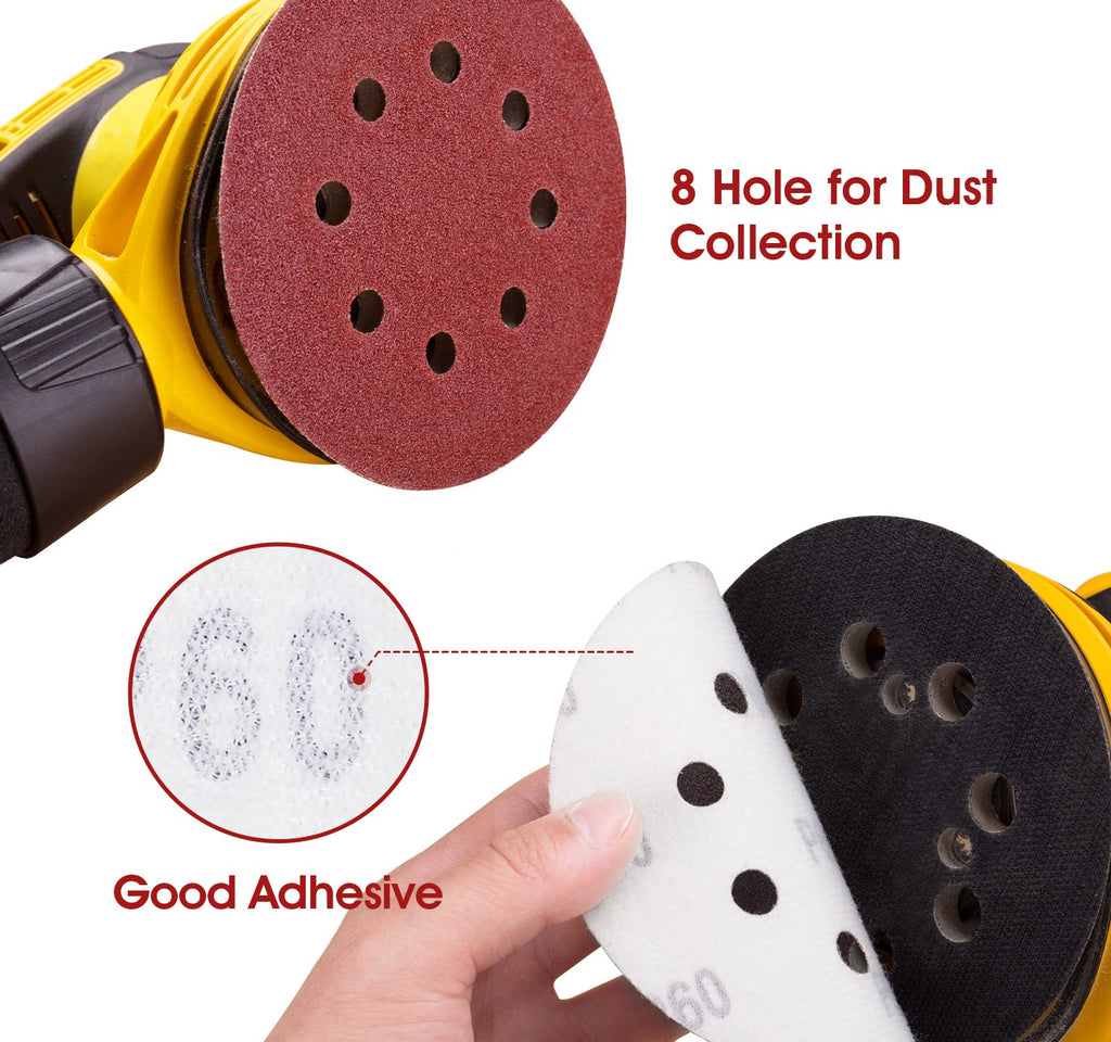 S SATC 72 PCS 5 Inch 8 Hole Hook and Loop Adhesive Sanding Discs Sandpaper for Random Orbital Sander 40 60 80 120 180 240 320 Grits