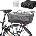 Rear Bike Basket - Large Bicycle Rear Basket with Cargo Net and Waterproof Cover, Wire Bike Baskets Rear Large Capacity (NO Bike Rack Included)