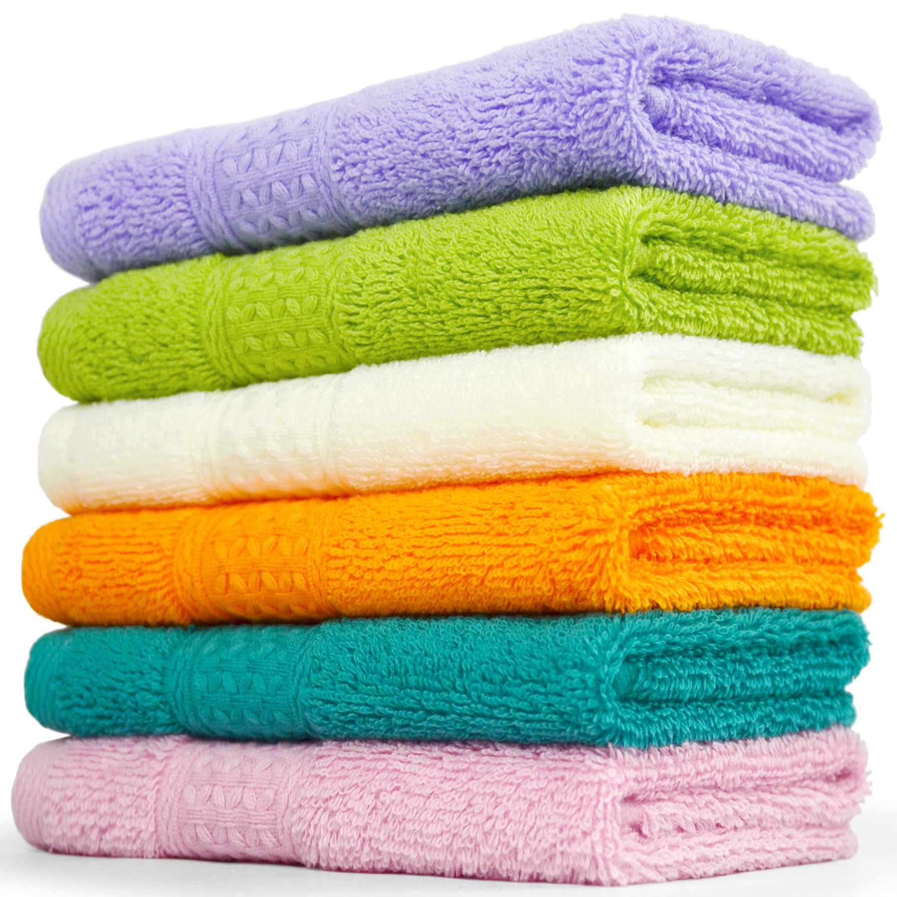 Cleanbear Face-Cloth Washcloths Set,100% Cotton, High Absorbent, 6-Pack 6 Colors, Size13 x13-deep Color