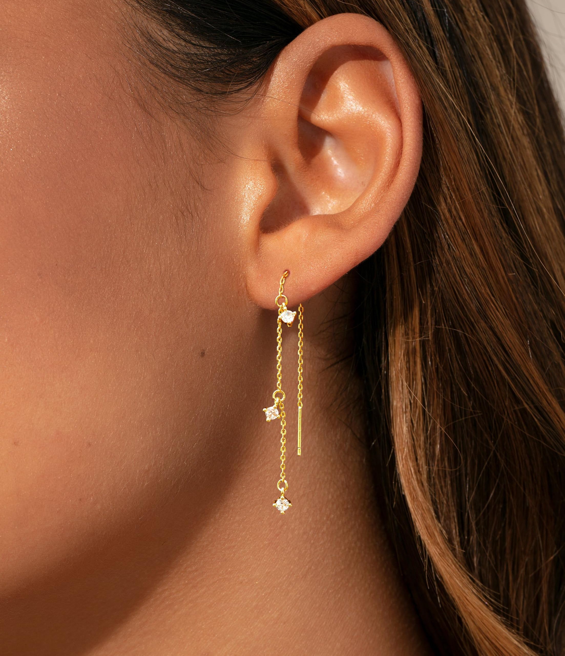 Gold Earrings for Women Trendy, Simple Dainty 14K Gold Plated Paperclip Square Chain Link Dangle Hoops Earrings Pin Stud Huggie Earrings Lightweight Hypoallergenic Minimalist Aesthetic Gold Jewelry for Christmas Gifts