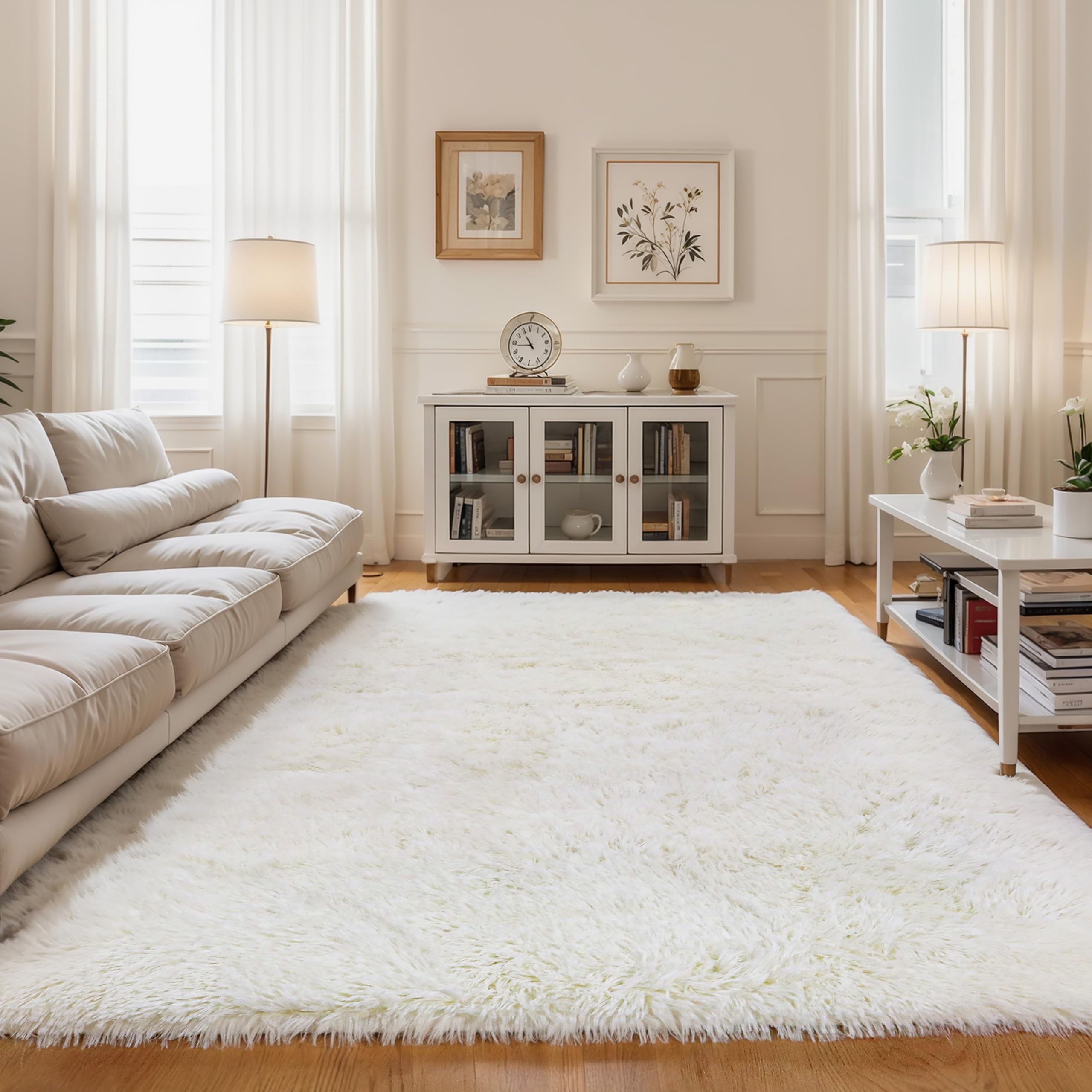 KICHOWUA Thick Area Rug Black Fluffy Shag 3x5 for Bedroom, Ultra Soft Thickened Plush Washable Carpet, Non-Slip Cozy Shaggy Fuzzy Rug for Living Room Nursery Dorm Playroom Kids Baby Room