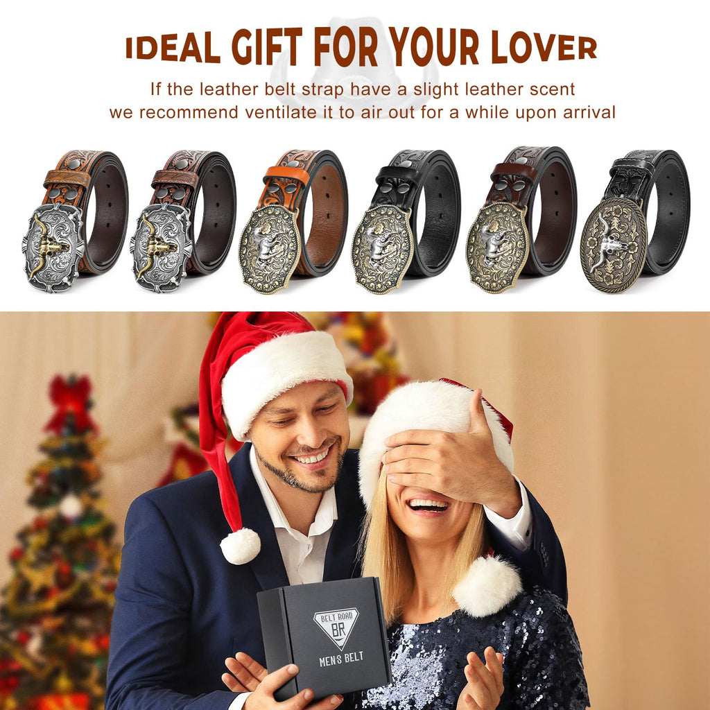BELTROAD Western Leather Buckle Belt for Men Women Cowboy Cowgirl Mens Leather Belt for Jeans Christmas Men's Belt Gifts