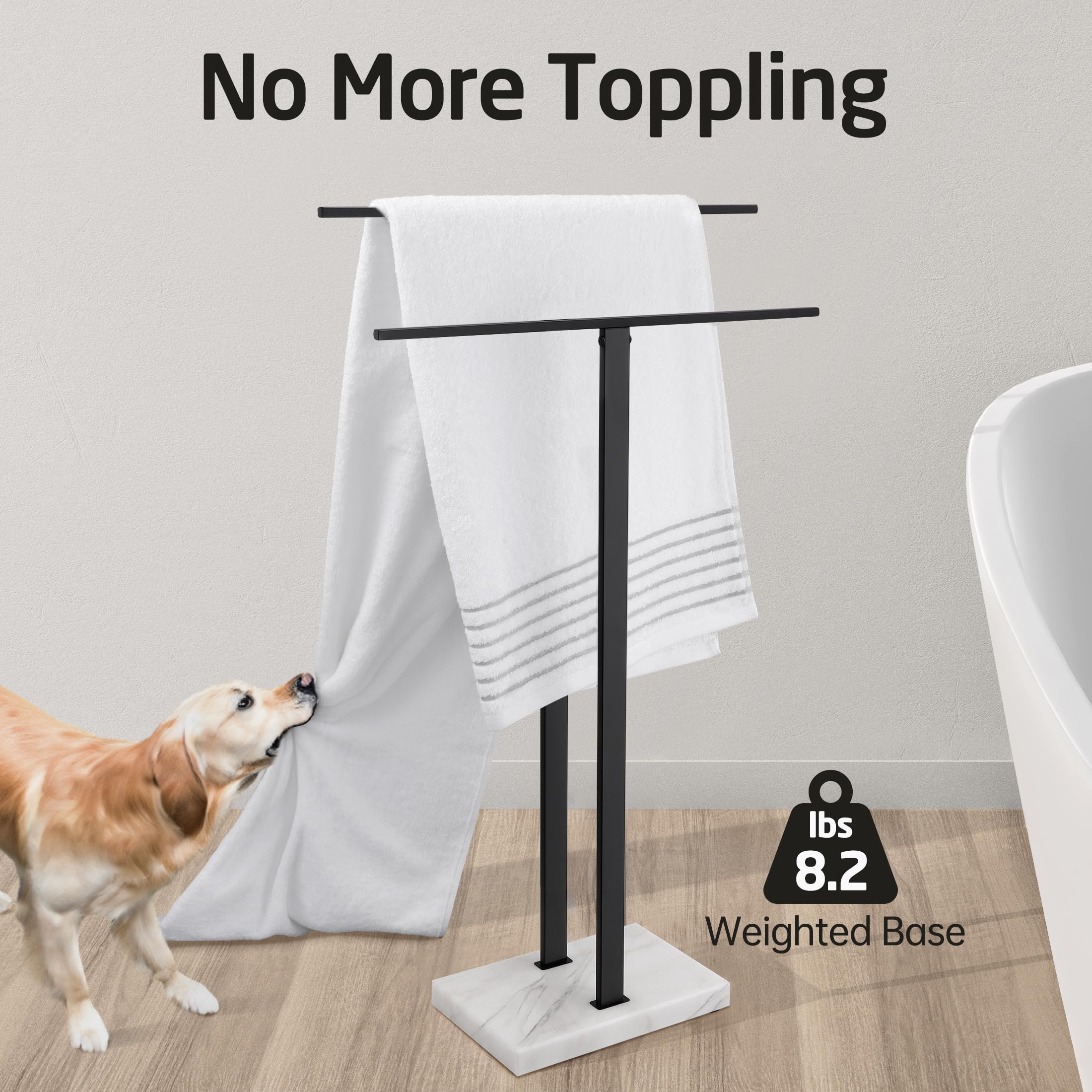 KES Standing Towel Rack with Black Natural Marble Base, 2-Tier Towel Rack Stand for Bathroom Floor, Bath Towel Holder Fits Bath Towel & Hand Towel,18/8 Stainless Steel, BTH217-BBK