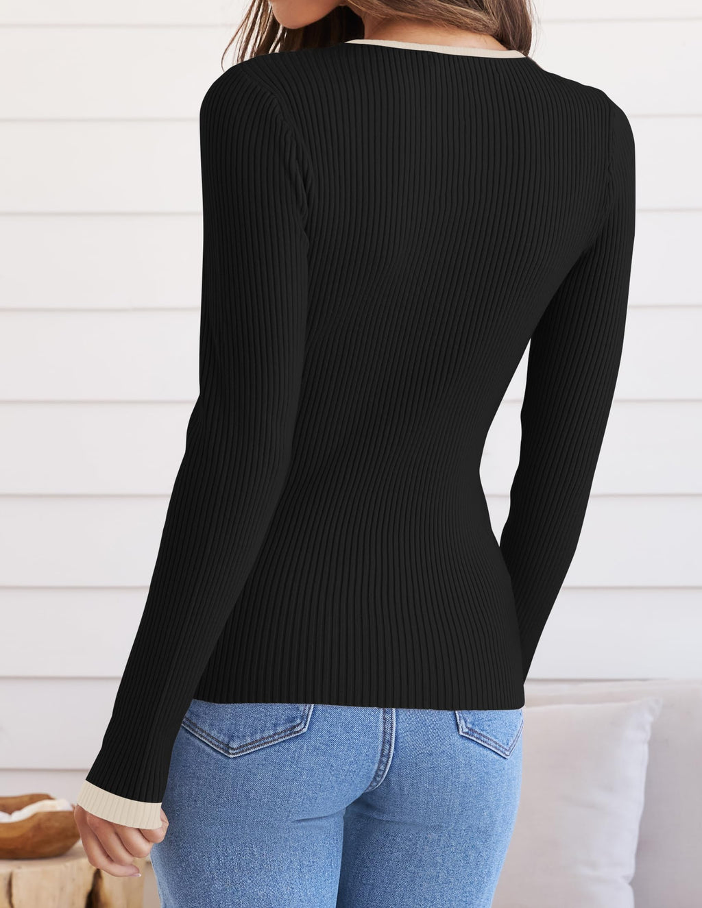 ZESICA Women's Long Sleeve Crewneck Shirts 2026 Spring Ribbed Knit Sweater Slim Fitted Casual Basic Tee Tops