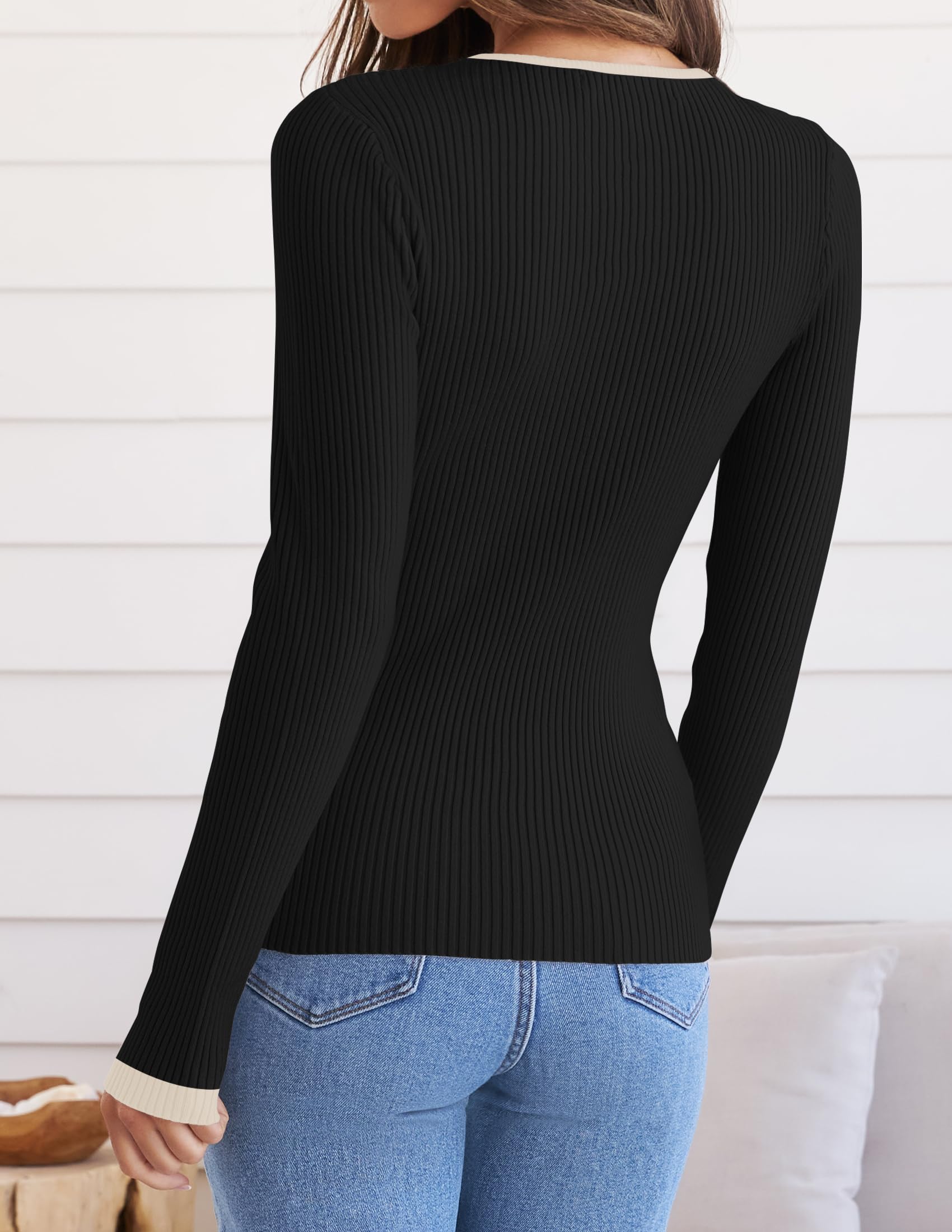 ZESICA Women's Long Sleeve Crewneck Shirts 2026 Spring Ribbed Knit Sweater Slim Fitted Casual Basic Tee Tops