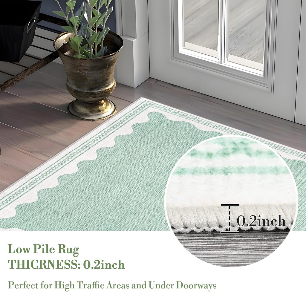 Scalloped Rug 2x3 Rugs for Entryway, Solid Blue Rugs Small Area Rug Non Slip Scalloped Bath Mat, Washable Front Door Mat Indoor Entrance,Soft Girls Nursery Dorm Carpet for Bedroom Kitchen