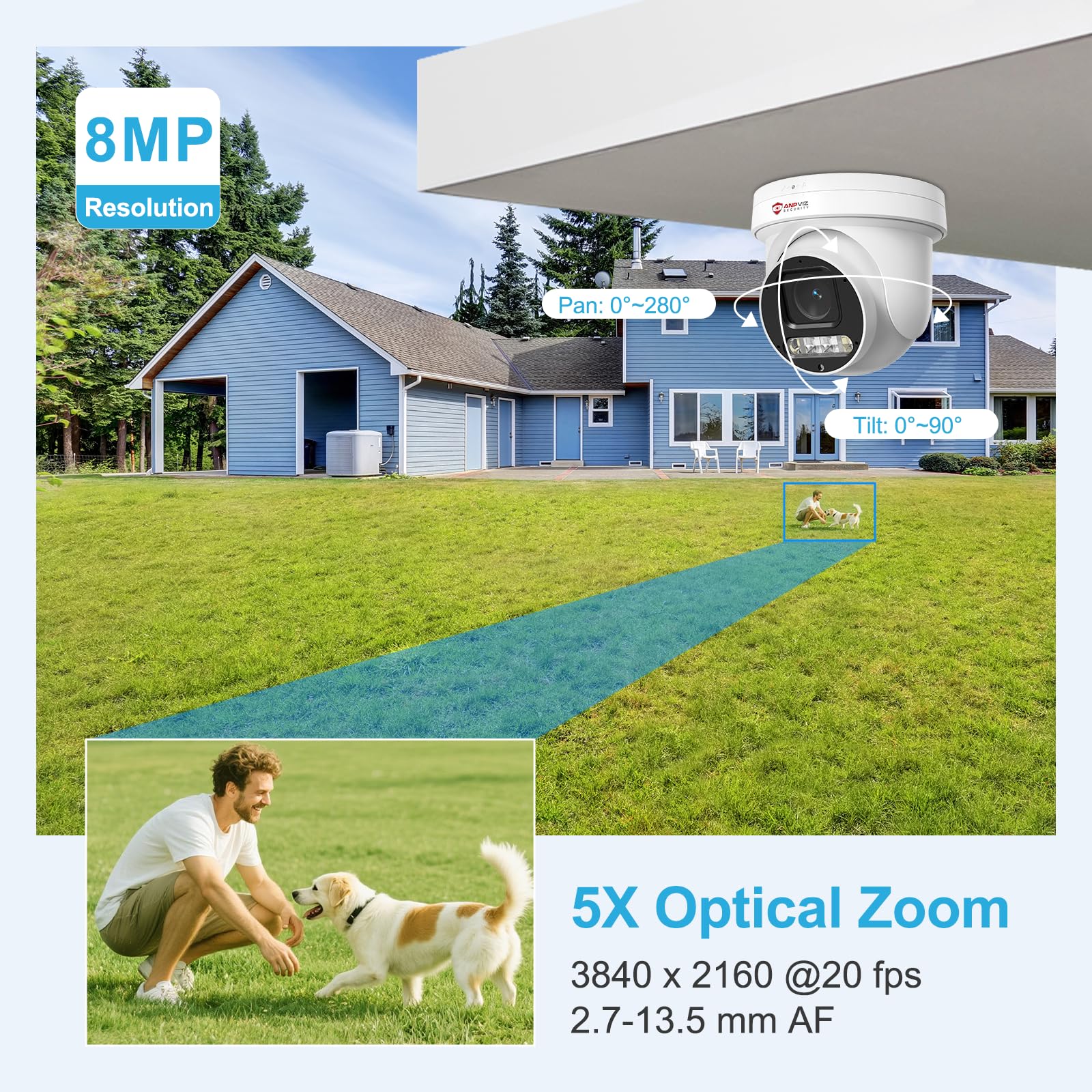 Anpviz 6MP PoE PTZ Camera Outdoor, 5X Optical Zoom 2.7~13.5mm Lens, Pan Tilt Zoom IP Security Camera Human Vehicle Detection, Spotlight&Sound Alarm, SD Card Slot, NDAA, PTZIP30A60WD-SA-5X (U Series)