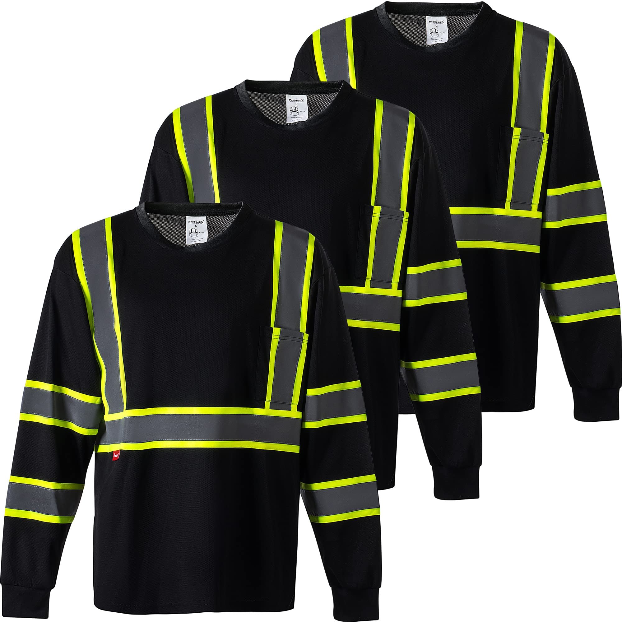 ProtectX High Visibility Long Sleeve Shirts Reflective Hi Vis Safety Shirt for Men Women Class 2-3 Construction Shirt 1 Pack