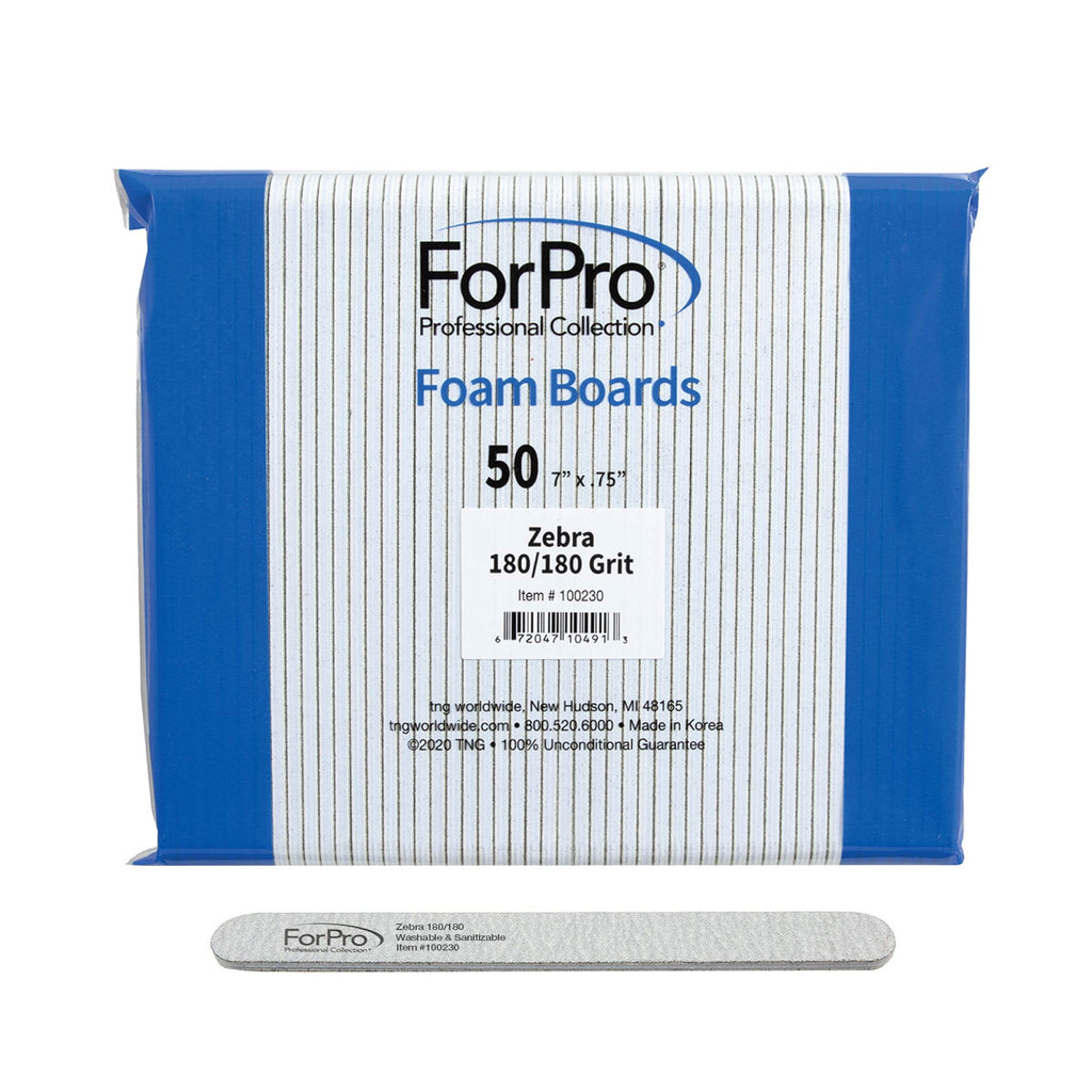 ForPro Professional Collection ForPro Zebra Foam Board, 80/80 Grit, Double-Sided Manicure Nail File, 7 inches L x .75 inches W, Black, 50 Count