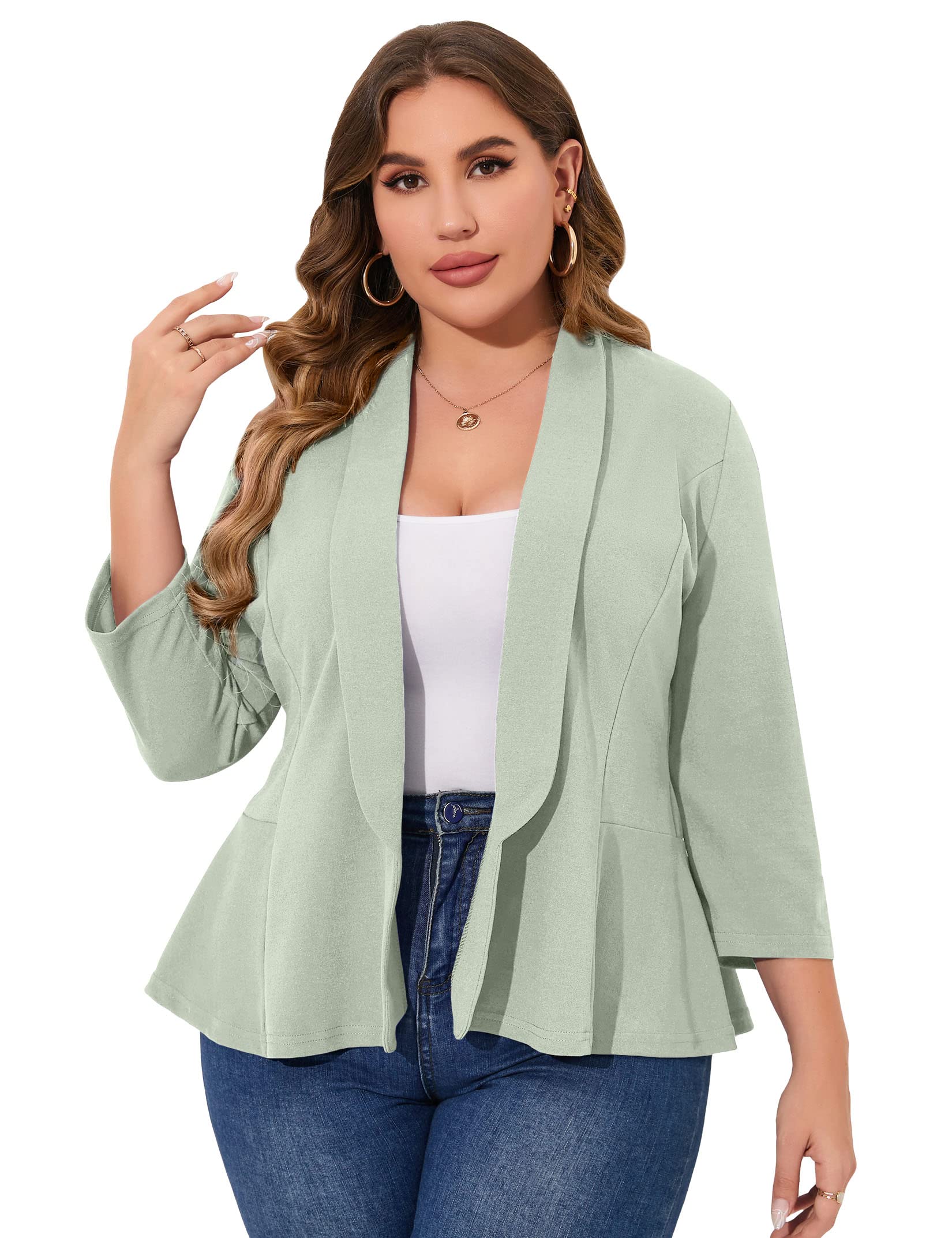 KOJOOIN Women Plus Size Casual Blazer Open Front Long Sleeve Work Office Cardigan Jackets
