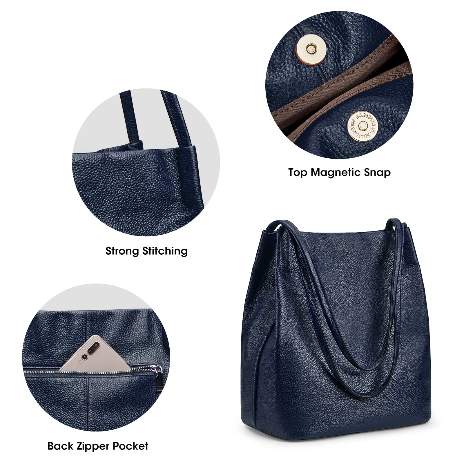 Kattee Women Soft Genuine Leather Totes Shoulder Bag Purses and Handbags with Top Magnetic Snap Closure