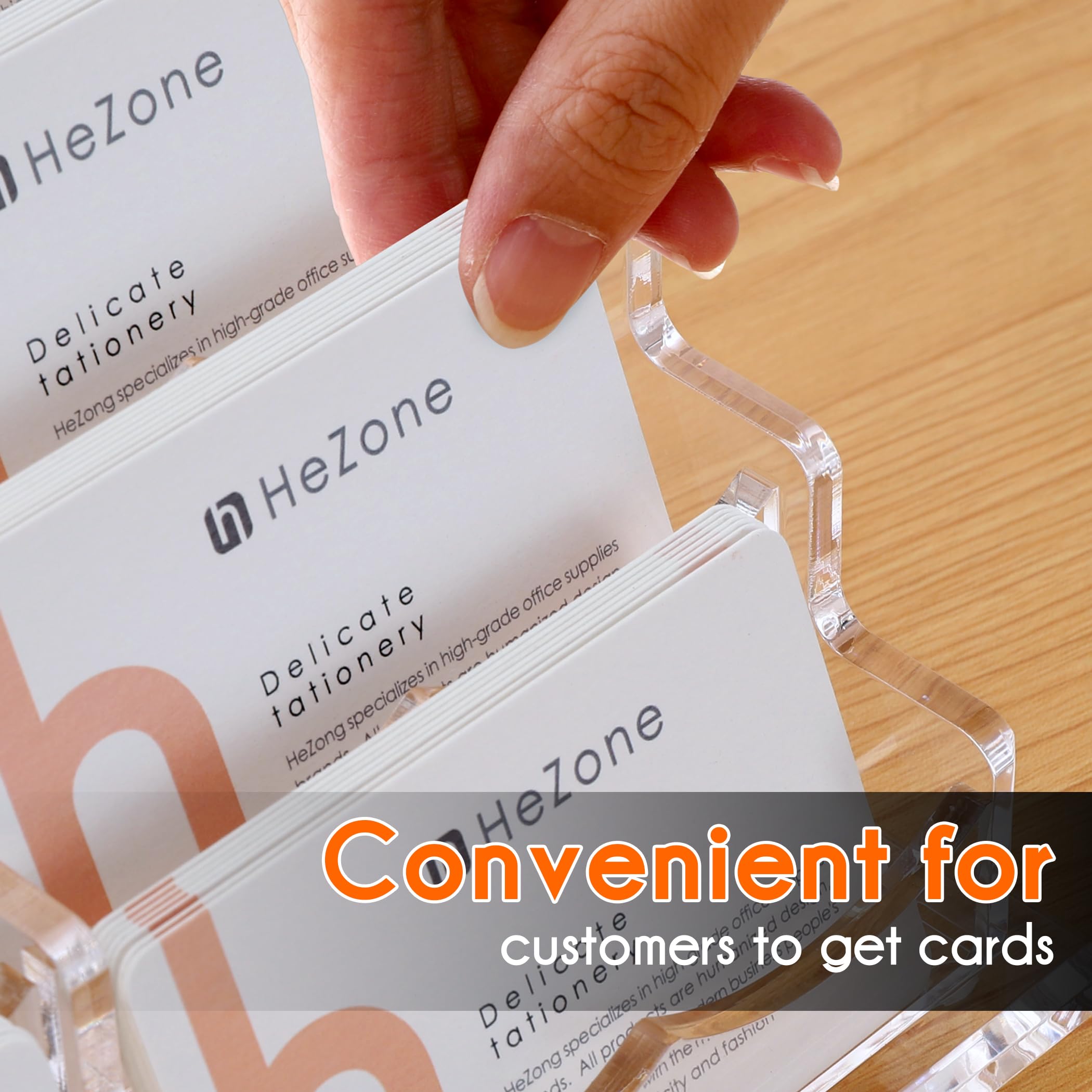 HeZone Business Card Holder for Desk Display, Clear Acrylic Cards Organizer Stand for Men and Women, Business Cards Case Rack 1 Pack, Holds 50 Cards-1 Slot