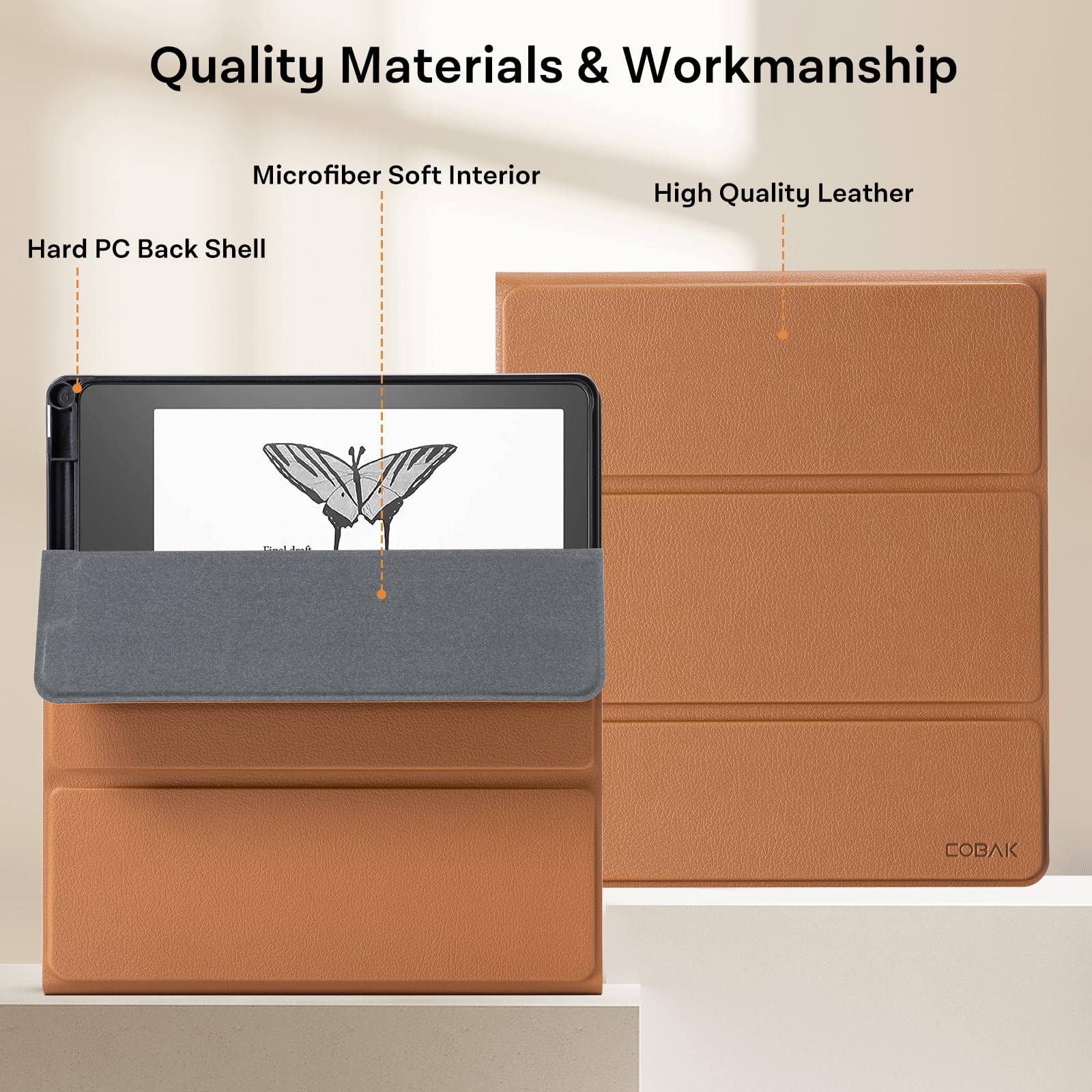 CoBak Stand Case for Kindle Scribe - Premium Folio Leather Cover with Pen Holder, Auto Sleep/Wake - Compatible with 10.2 Inch Kindle Scribe (2022/2024 Release)