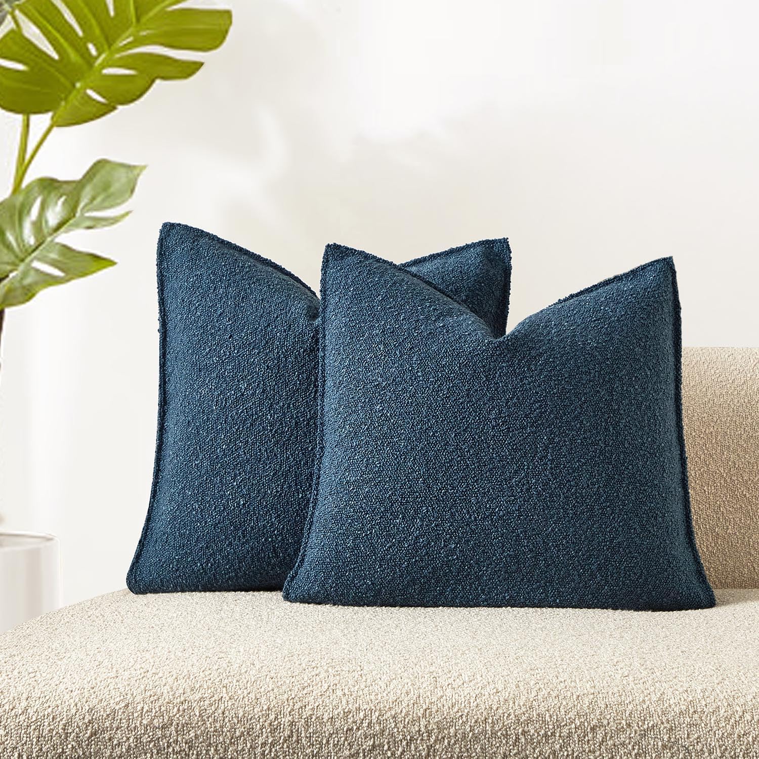 JUSPURBET Pillow Covers Set of 2 Decorative Throw Pillow Covers Case for Couch Sofa Bed Soft Boucle Textured Cushion Covers with Hidden Zipper for Home Decor Living Room 16x16,Beige