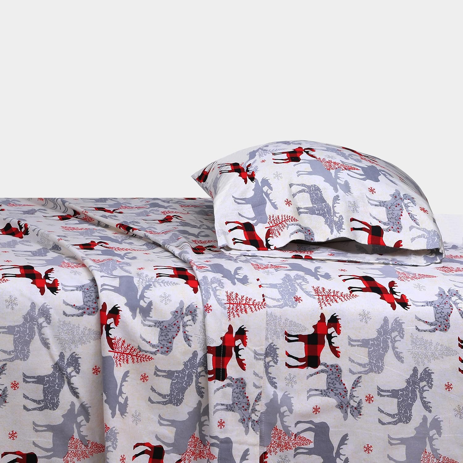 Feather & Stitch 100% Cotton Flannel Twin Sheet Set, 3 Piece Brushed Cotton Flannelette Flat Sheet, Winter Fitted Sheet, Heavy Weight Bedding, 16" Deep Pocket (Grey Plaid)