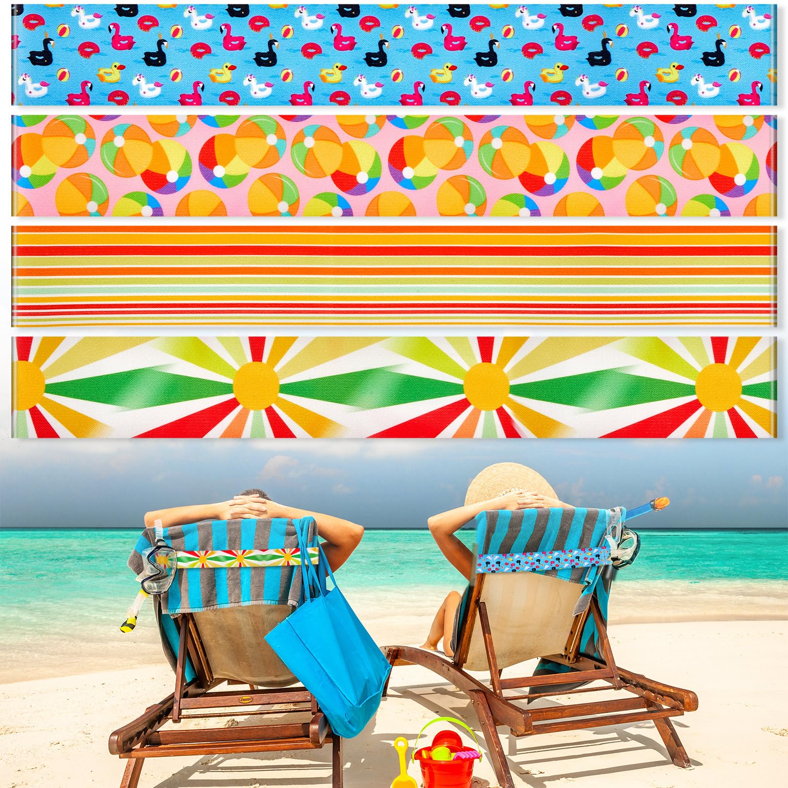 Boao 4 Pack Towel Bands for Beach Chair, Pool & Cruise Essentials, Elastic and Windproof, Towel Chair Clips Lounge Strap Holder, Cruise Ship Accessories (American Flag)